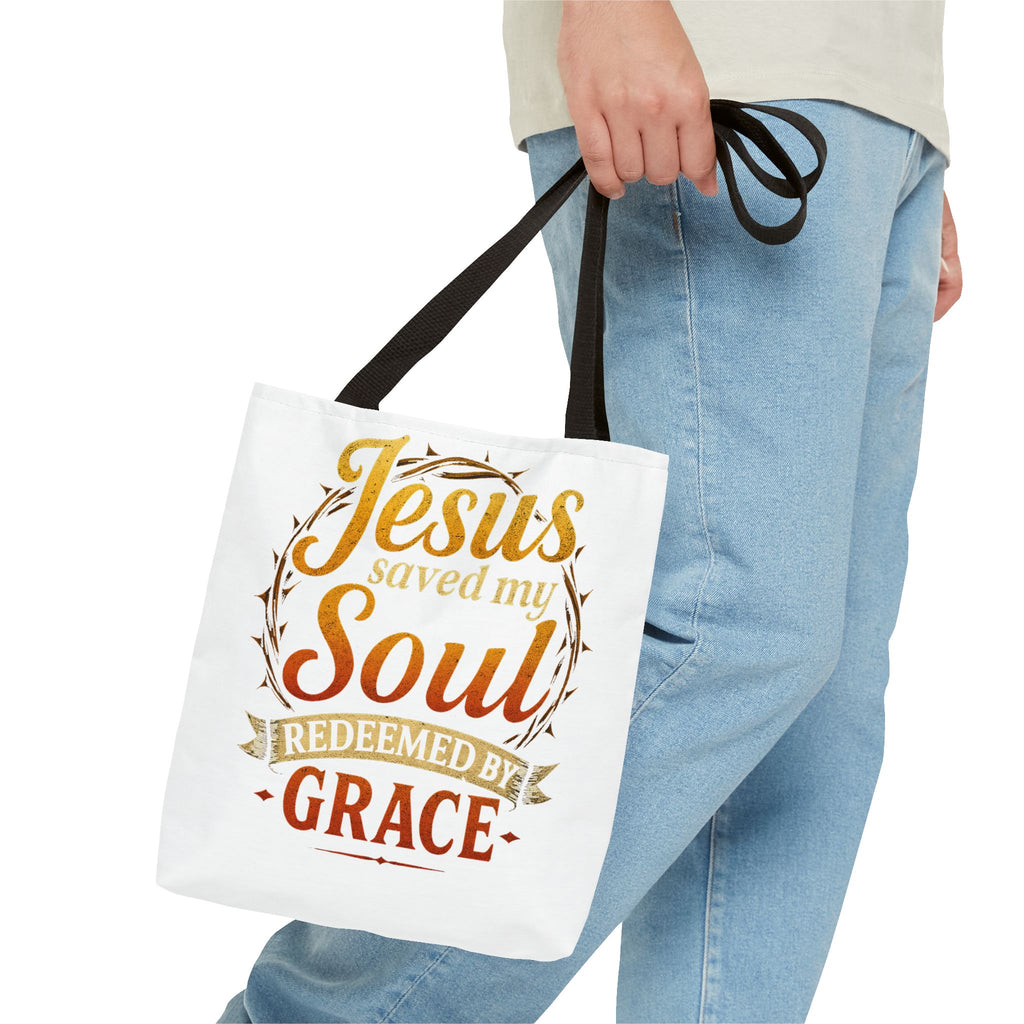 Canvas Tote Bag — "Jesus Saved My Soul, Redeemed by Grace"