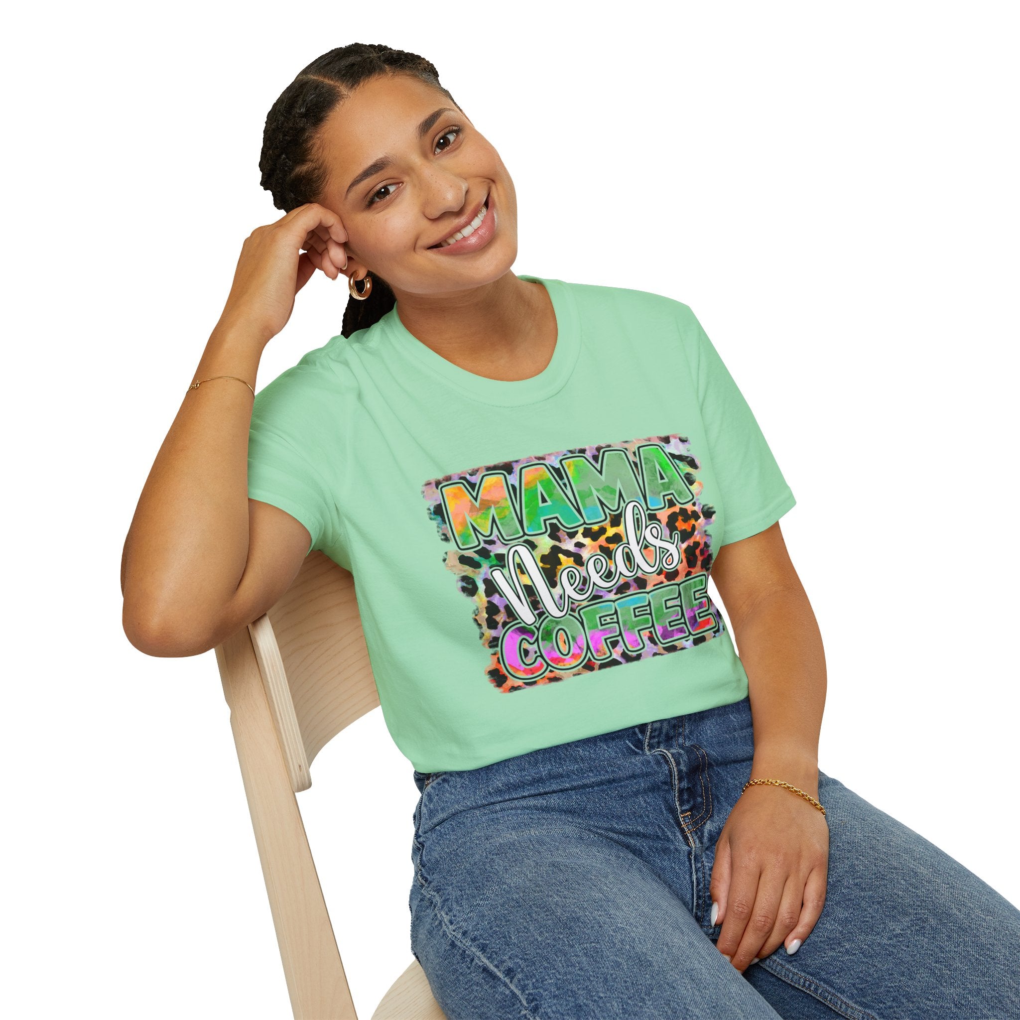 Mama Needs Coffee T-Shirt — Colorful Leopard Print Mom Coffee Tee