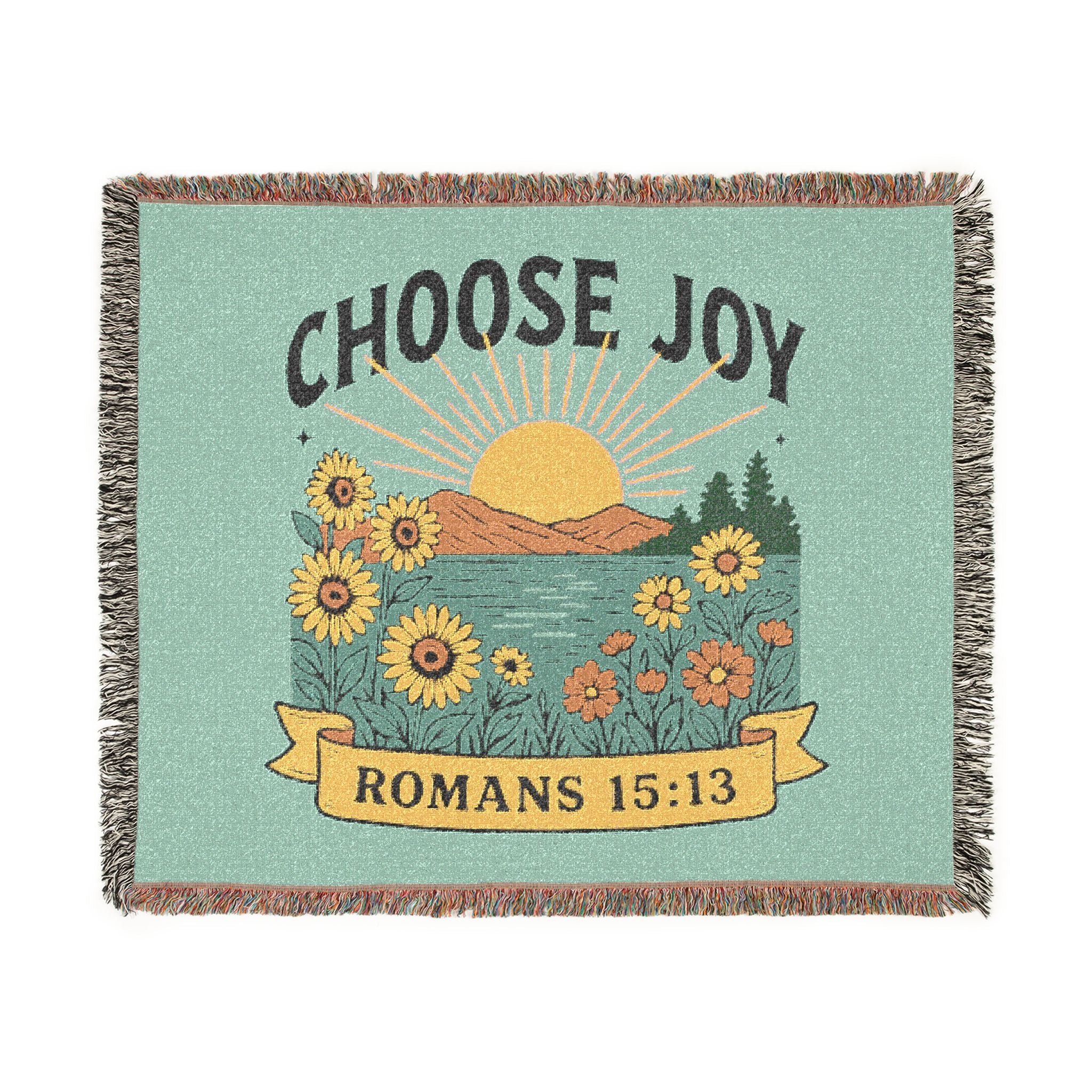 Choose Joy Woven Blanket — Romans 15:13 Sunflower Tapestry Throw
