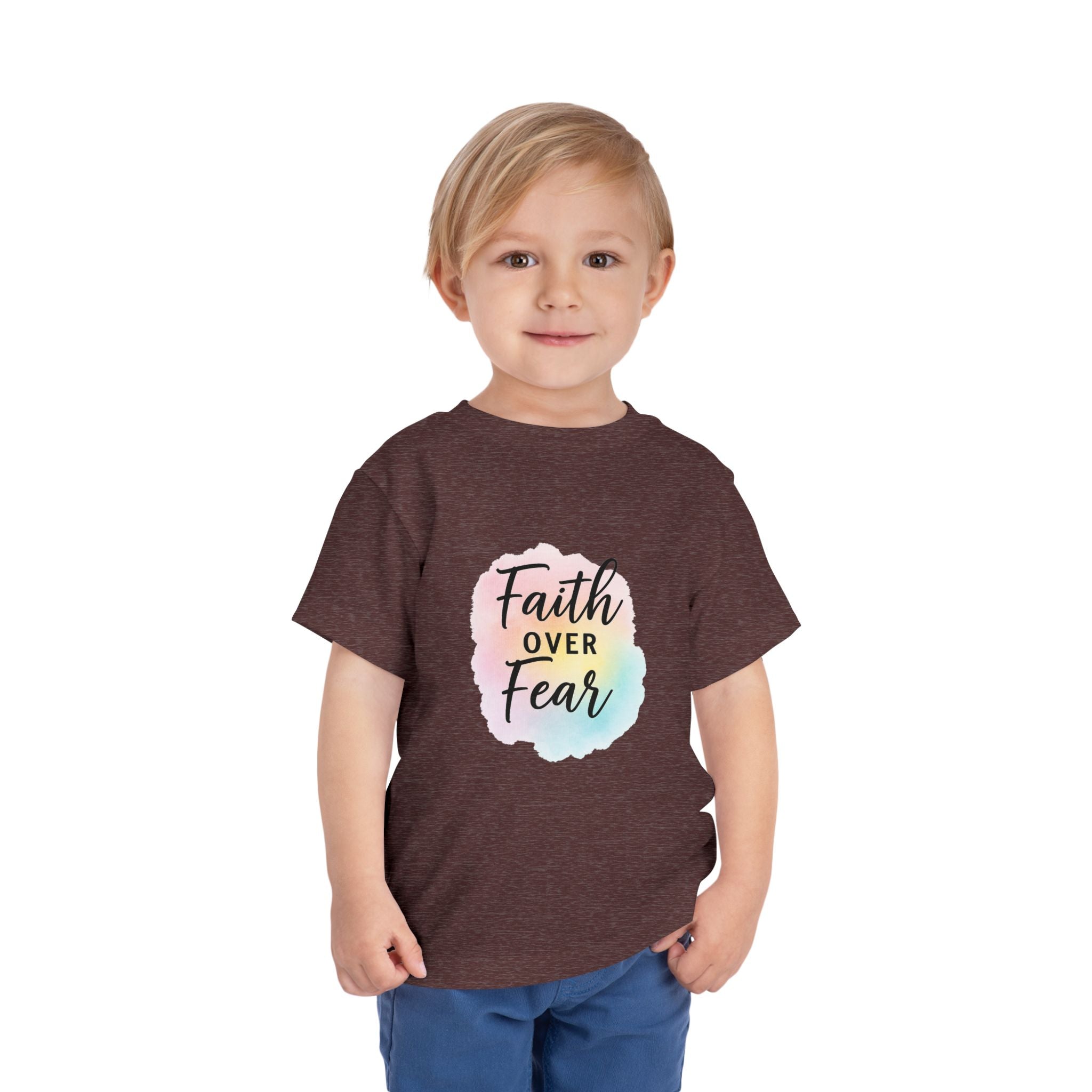 Faith Over Fear Toddler Tee — Pastel Watercolor Inspirational Kids Shirt