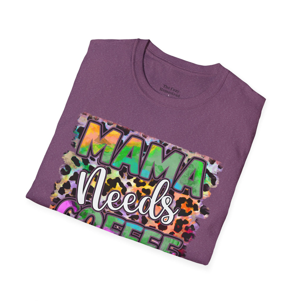 Mama Needs Coffee T-Shirt — Colorful Leopard Print Mom Coffee Tee