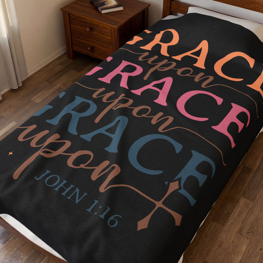 Velveteen Blanket — "Grace Upon Grace" Christian Throw (John 1:16)