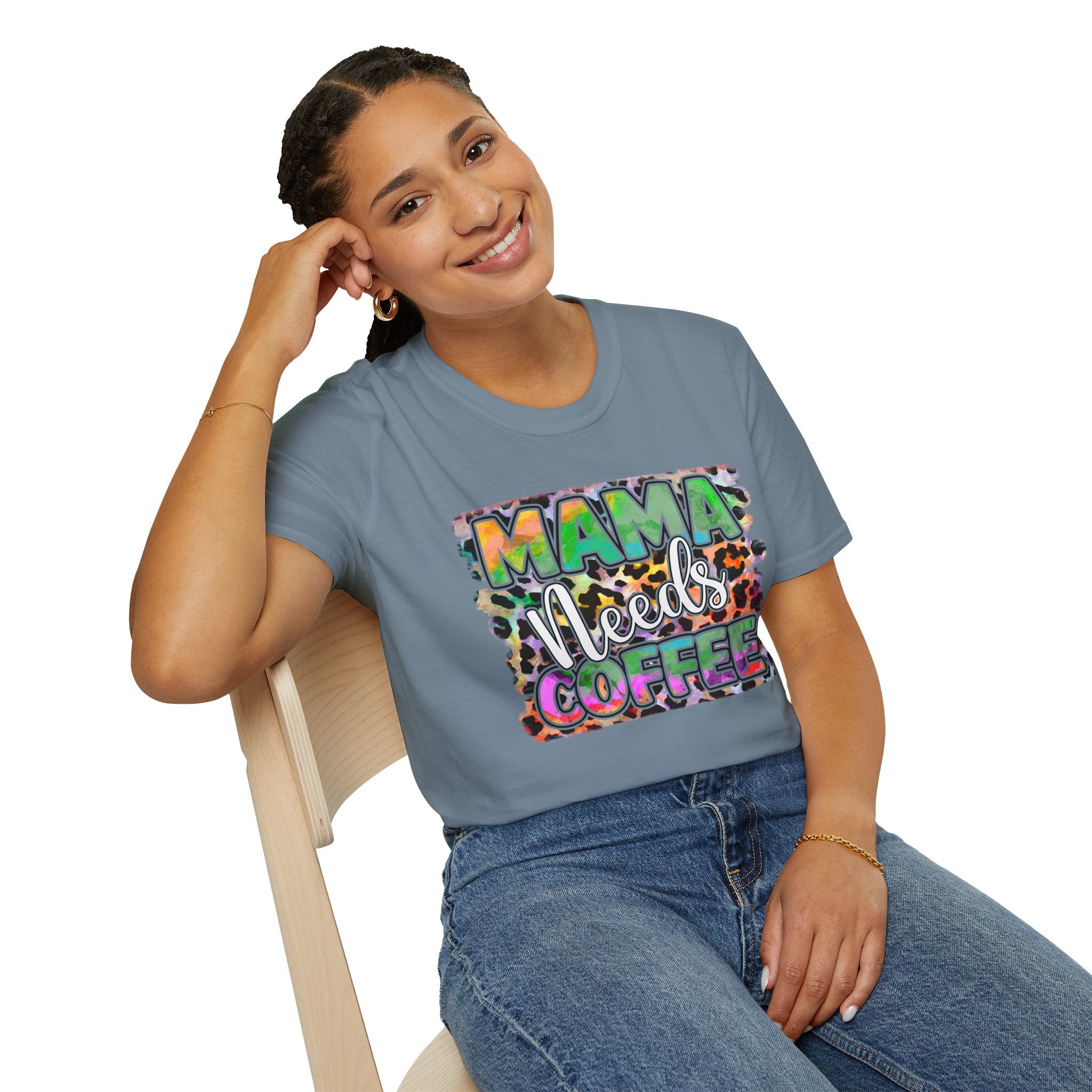 Mama Needs Coffee T-Shirt — Colorful Leopard Print Mom Coffee Tee