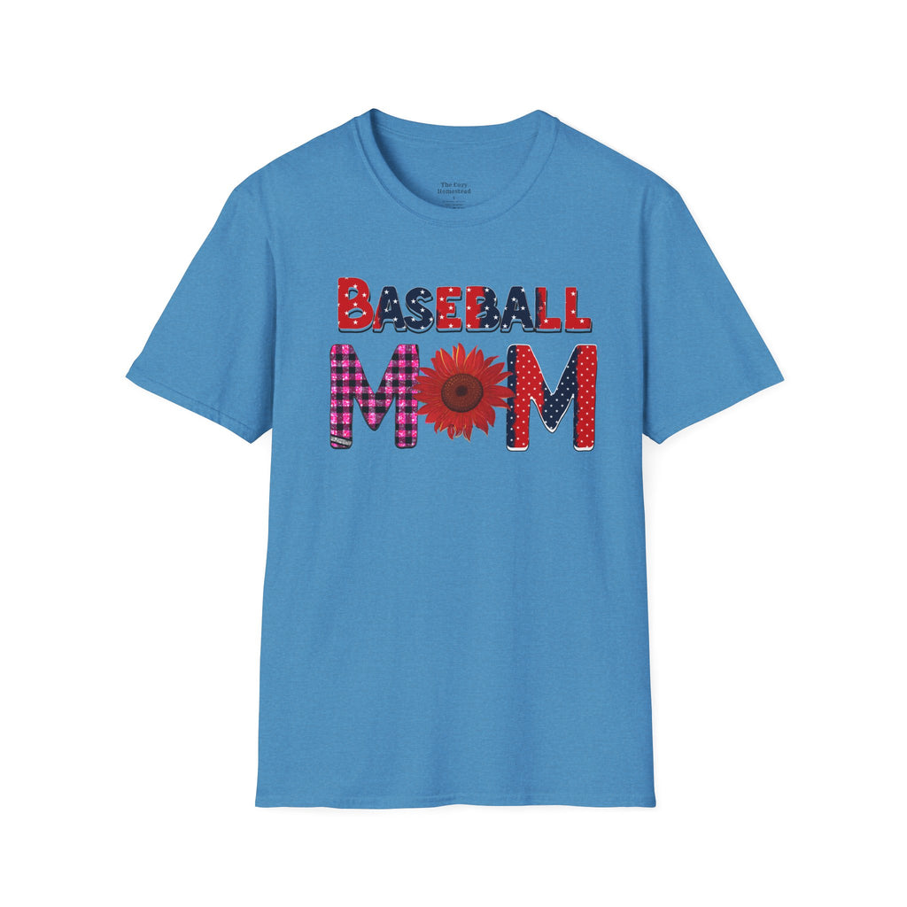 Baseball Mom T-Shirt — Floral Sunflower & Plaid Lettering