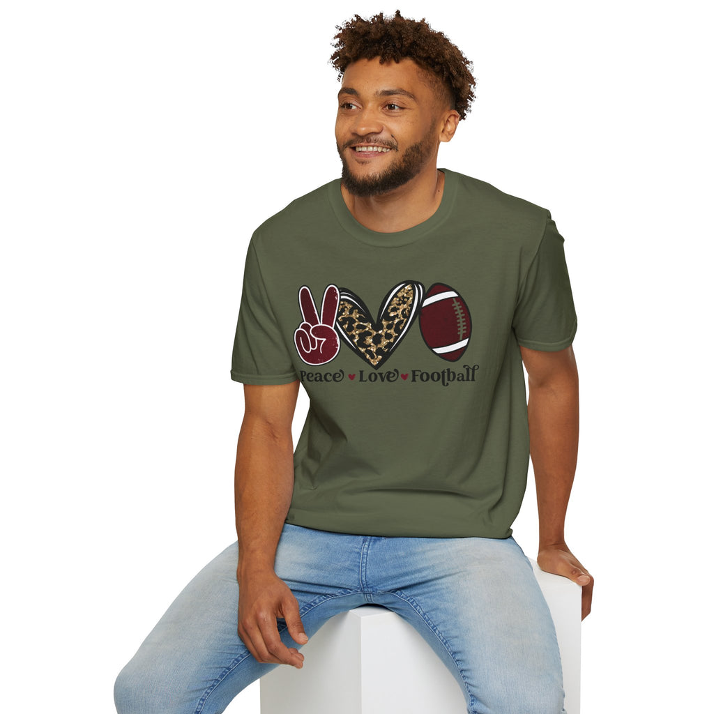 Peace Love Football T-Shirt — Leopard Accent Football Fan Tee