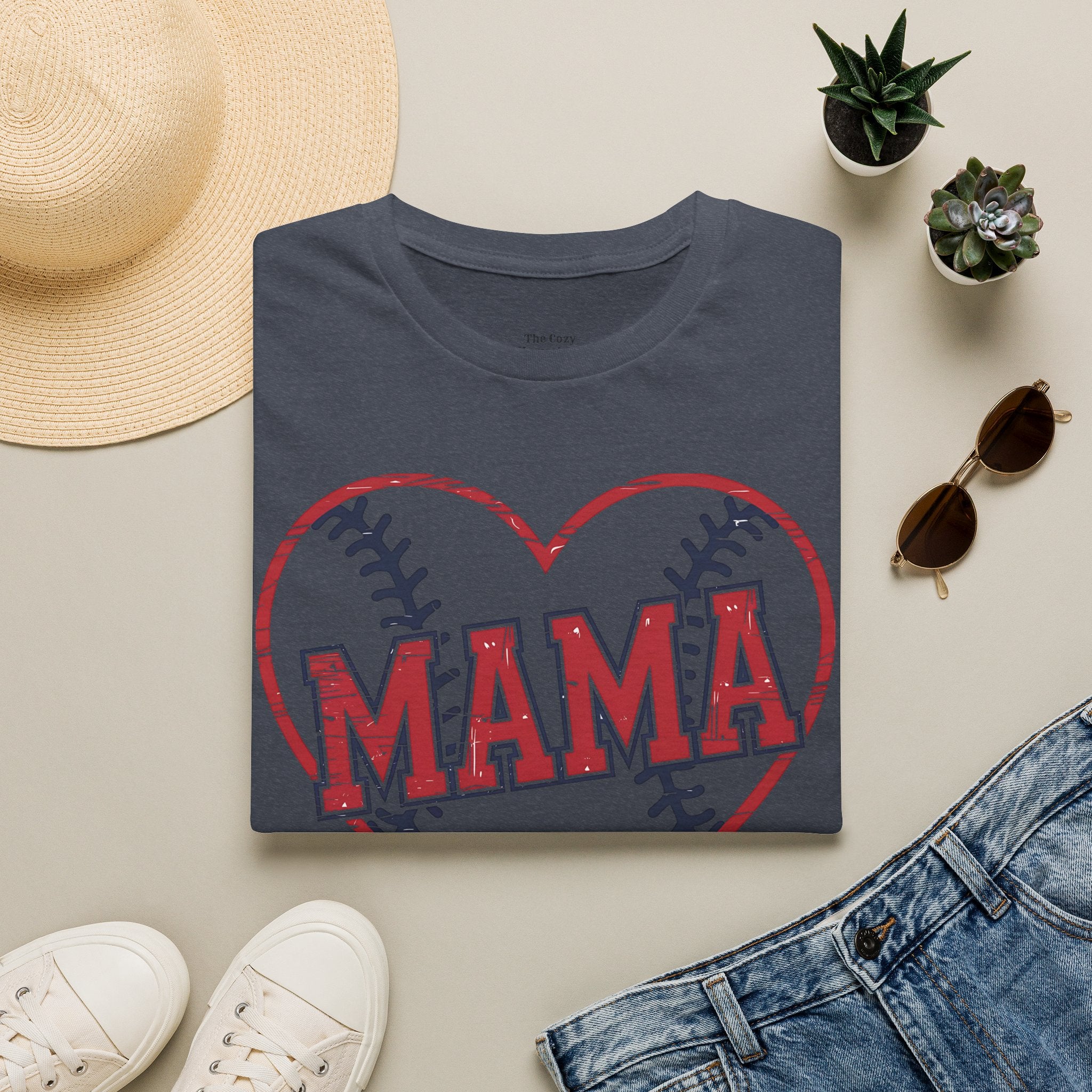 Mama Baseball T-Shirt — Heart Baseball Mom Tee