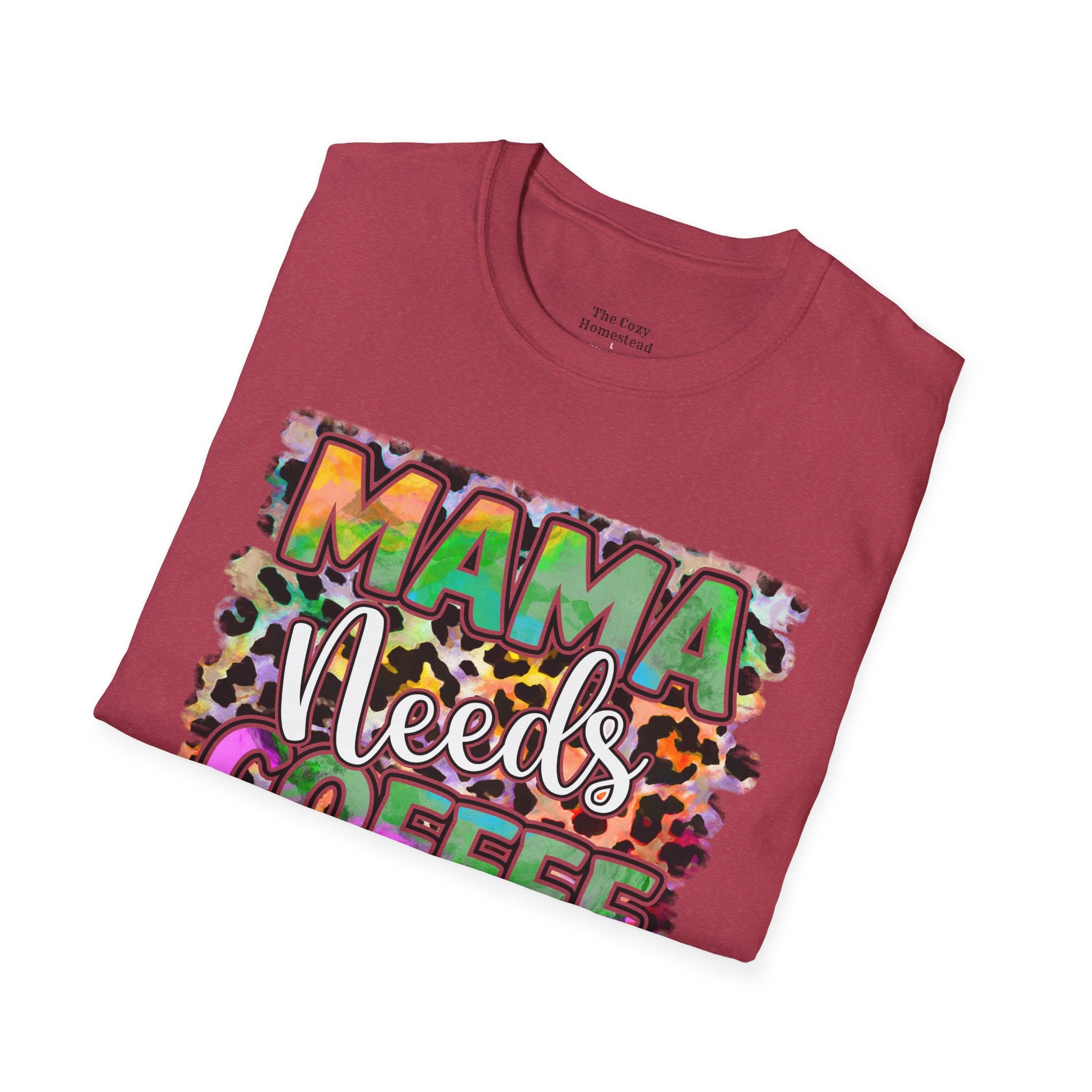 Mama Needs Coffee T-Shirt — Colorful Leopard Print Mom Coffee Tee