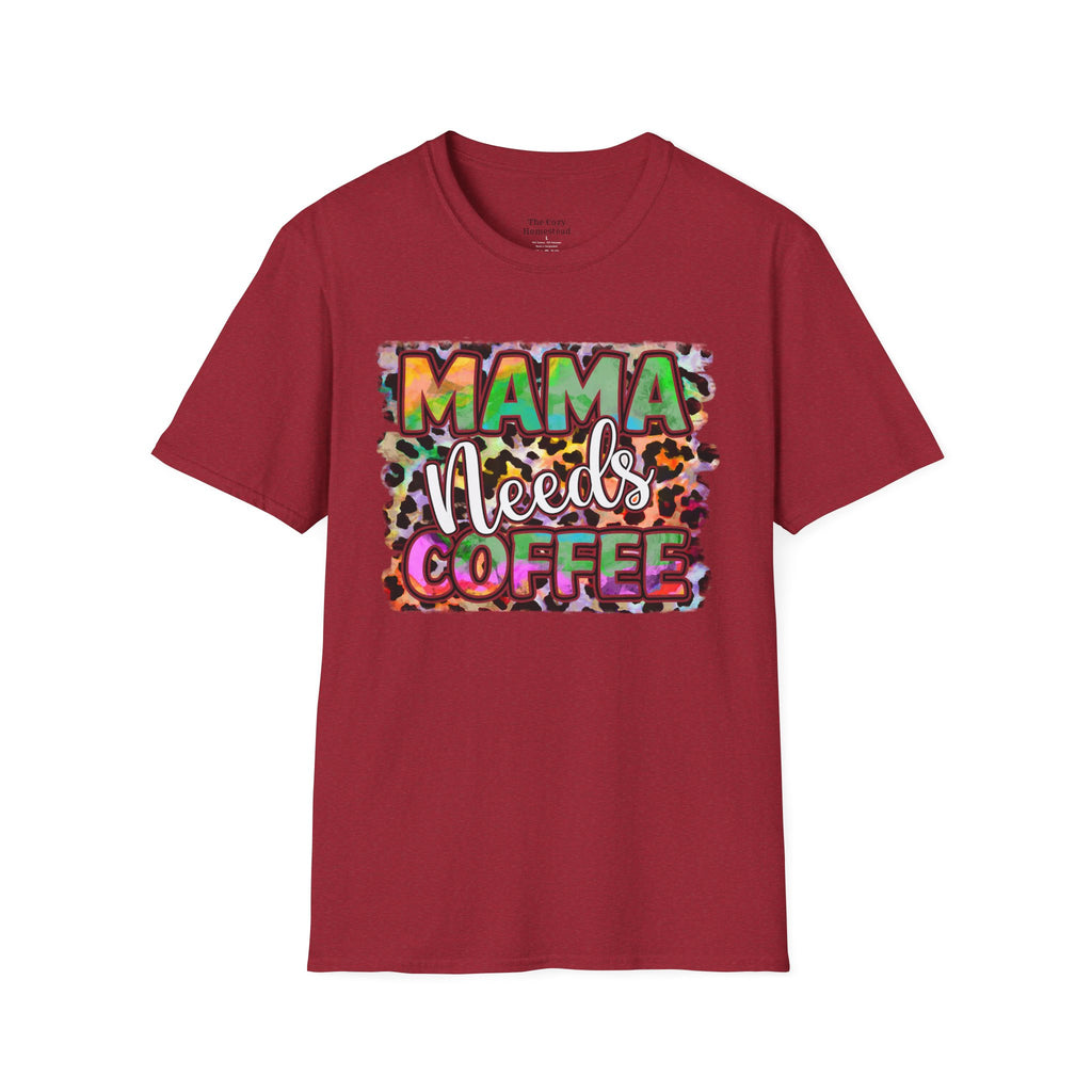 Mama Needs Coffee T-Shirt — Colorful Leopard Print Mom Coffee Tee