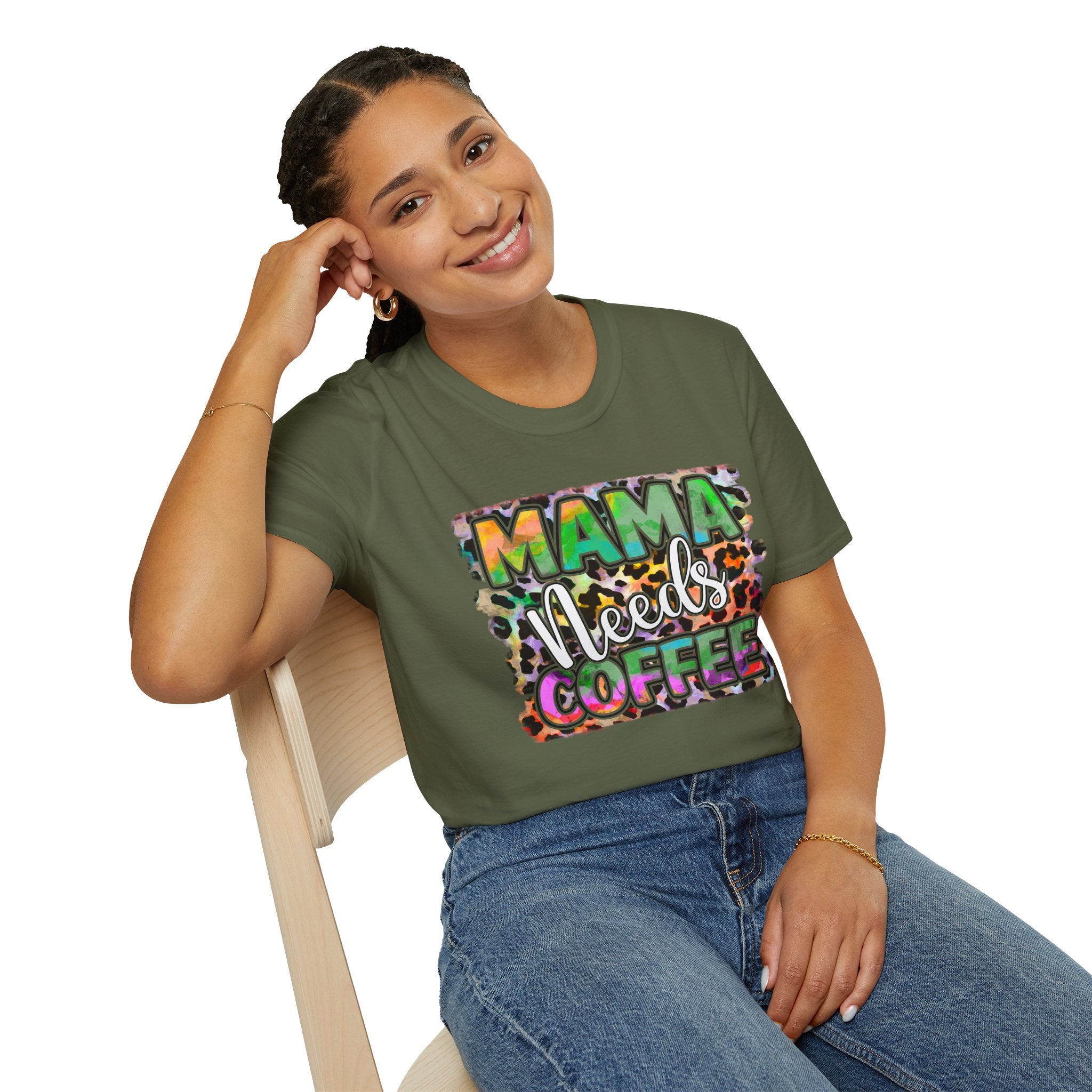 Mama Needs Coffee T-Shirt — Colorful Leopard Print Mom Coffee Tee