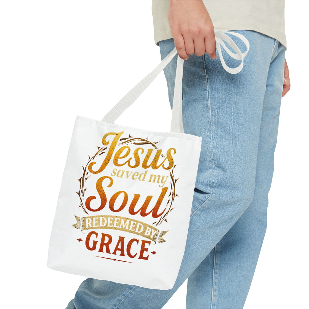 Canvas Tote Bag — "Jesus Saved My Soul, Redeemed by Grace"