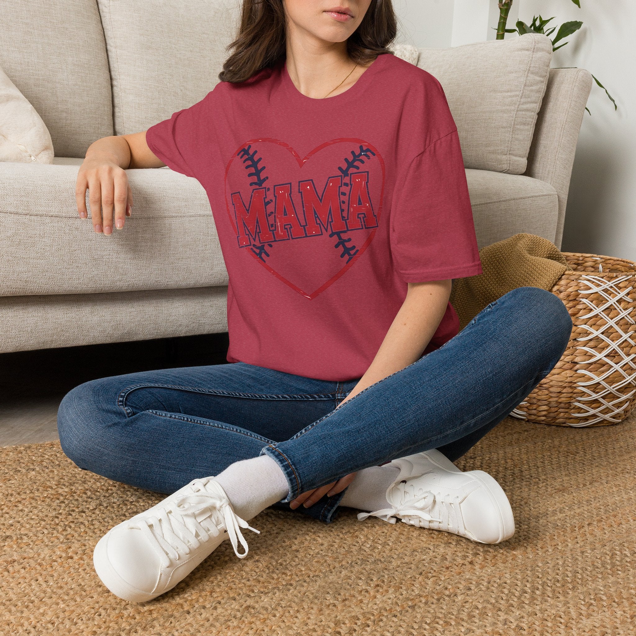 Mama Baseball T-Shirt — Heart Baseball Mom Tee