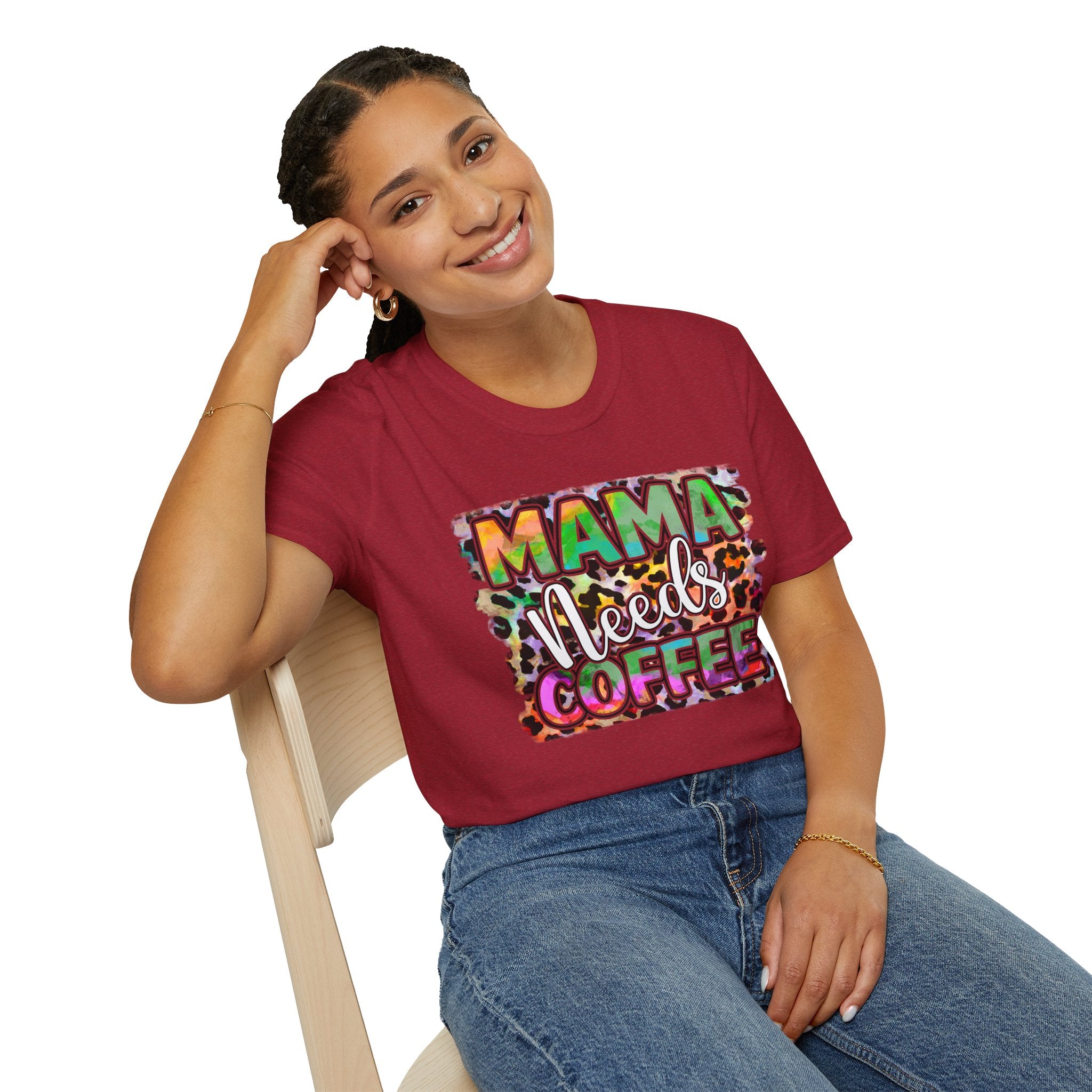 Mama Needs Coffee T-Shirt — Colorful Leopard Print Mom Coffee Tee