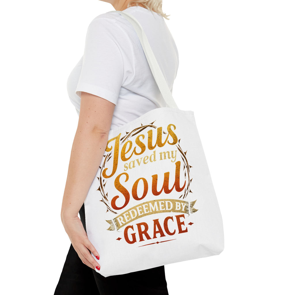 Canvas Tote Bag — "Jesus Saved My Soul, Redeemed by Grace"