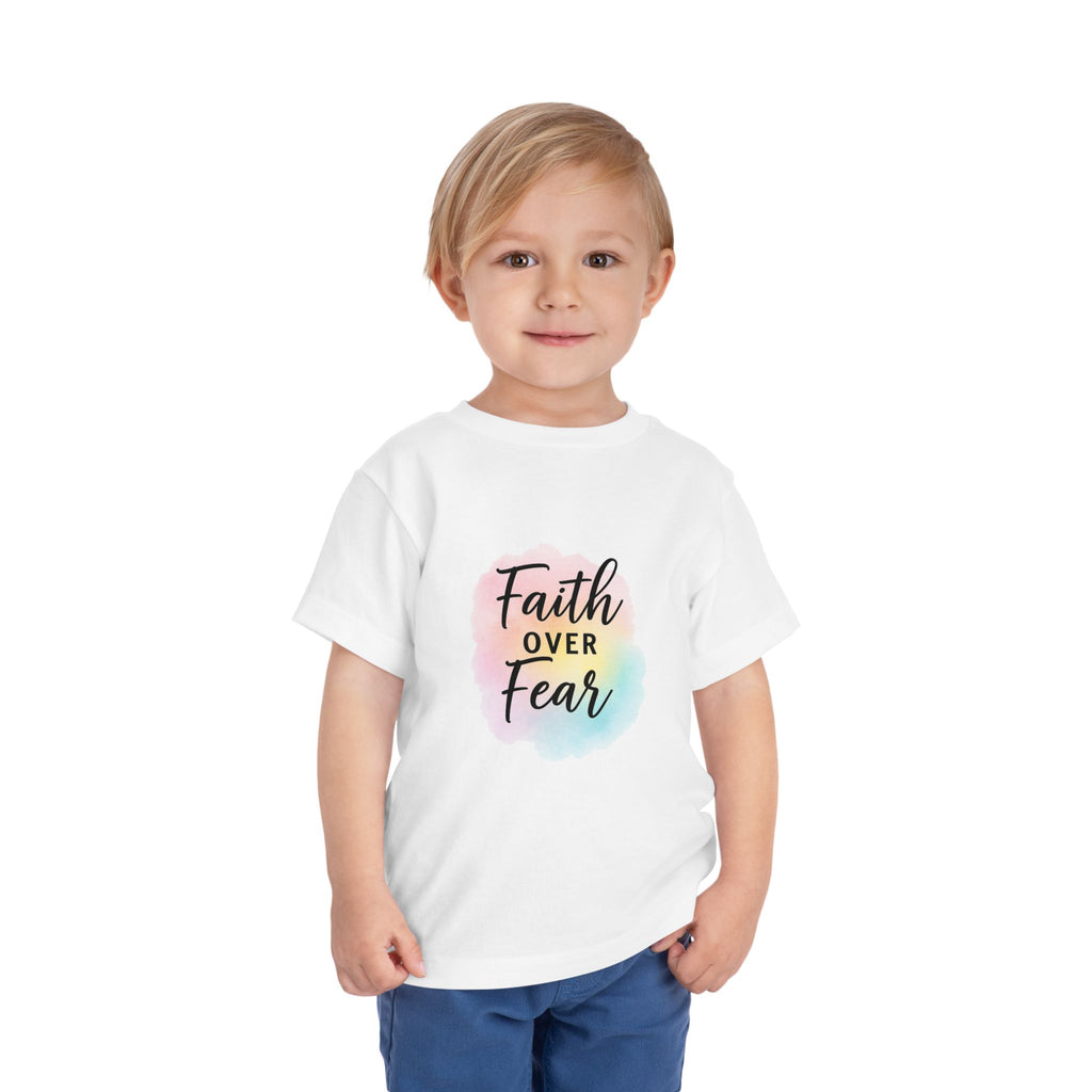 Faith Over Fear Toddler Tee — Pastel Watercolor Inspirational Kids Shirt