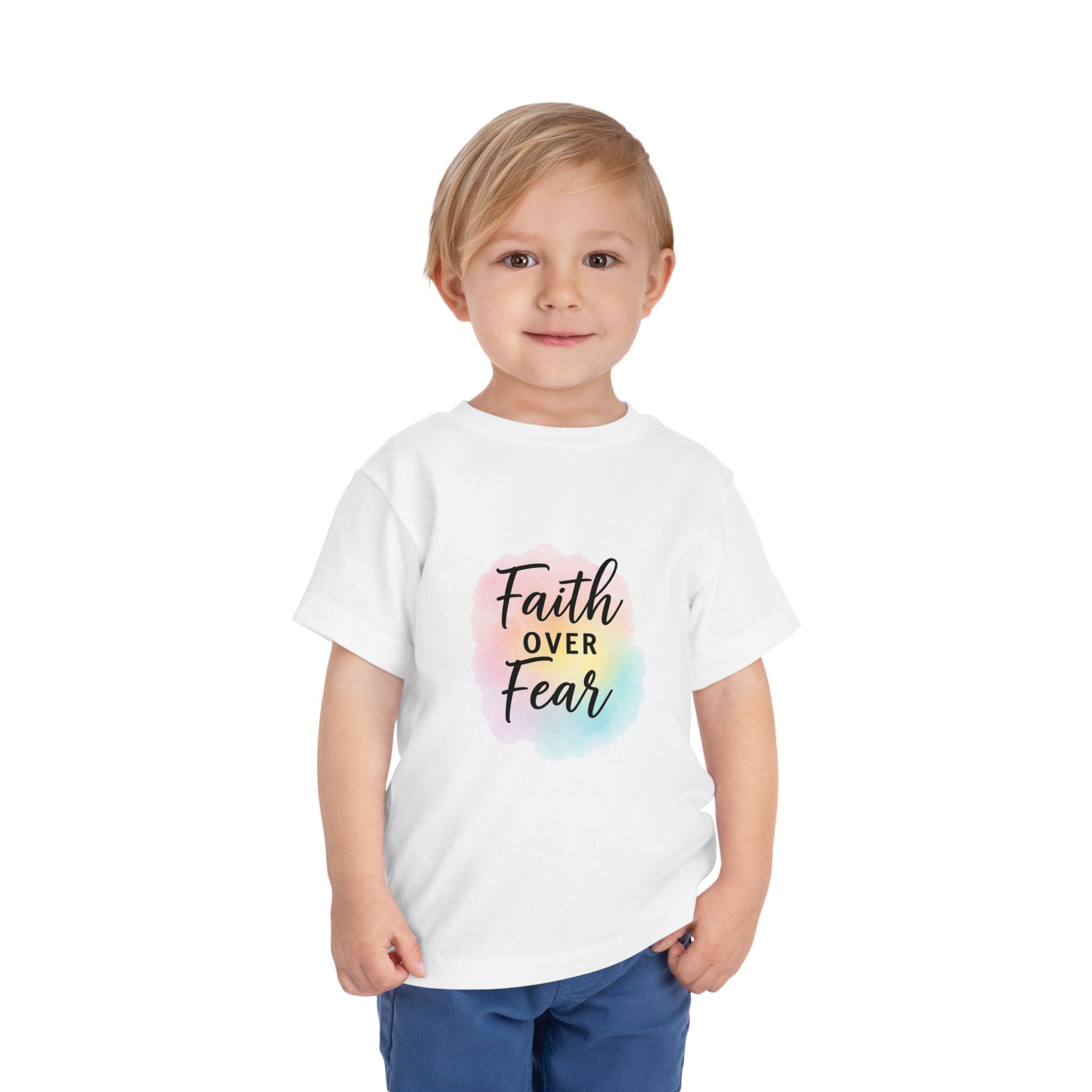 Faith Over Fear Toddler Tee — Pastel Watercolor Inspirational Kids Shirt