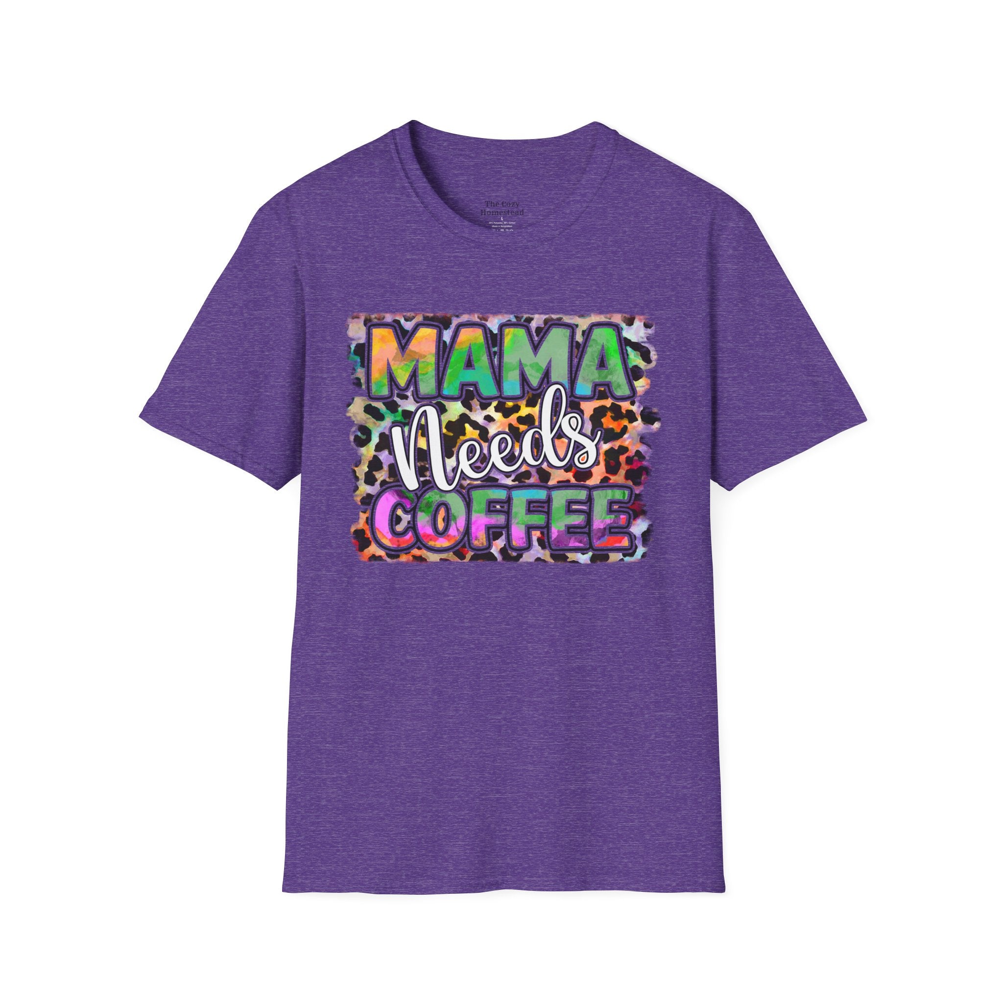 Mama Needs Coffee T-Shirt — Colorful Leopard Print Mom Coffee Tee