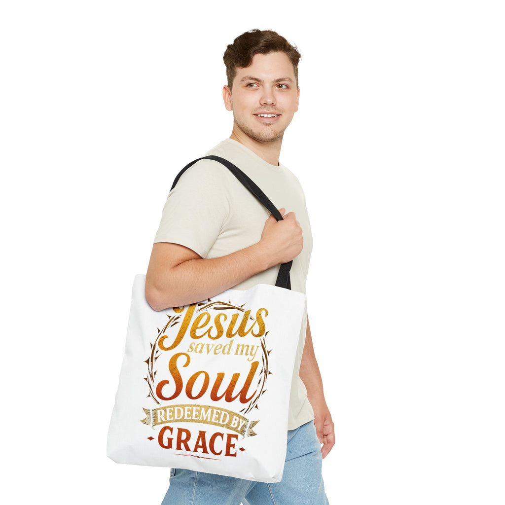 Canvas Tote Bag — "Jesus Saved My Soul, Redeemed by Grace"