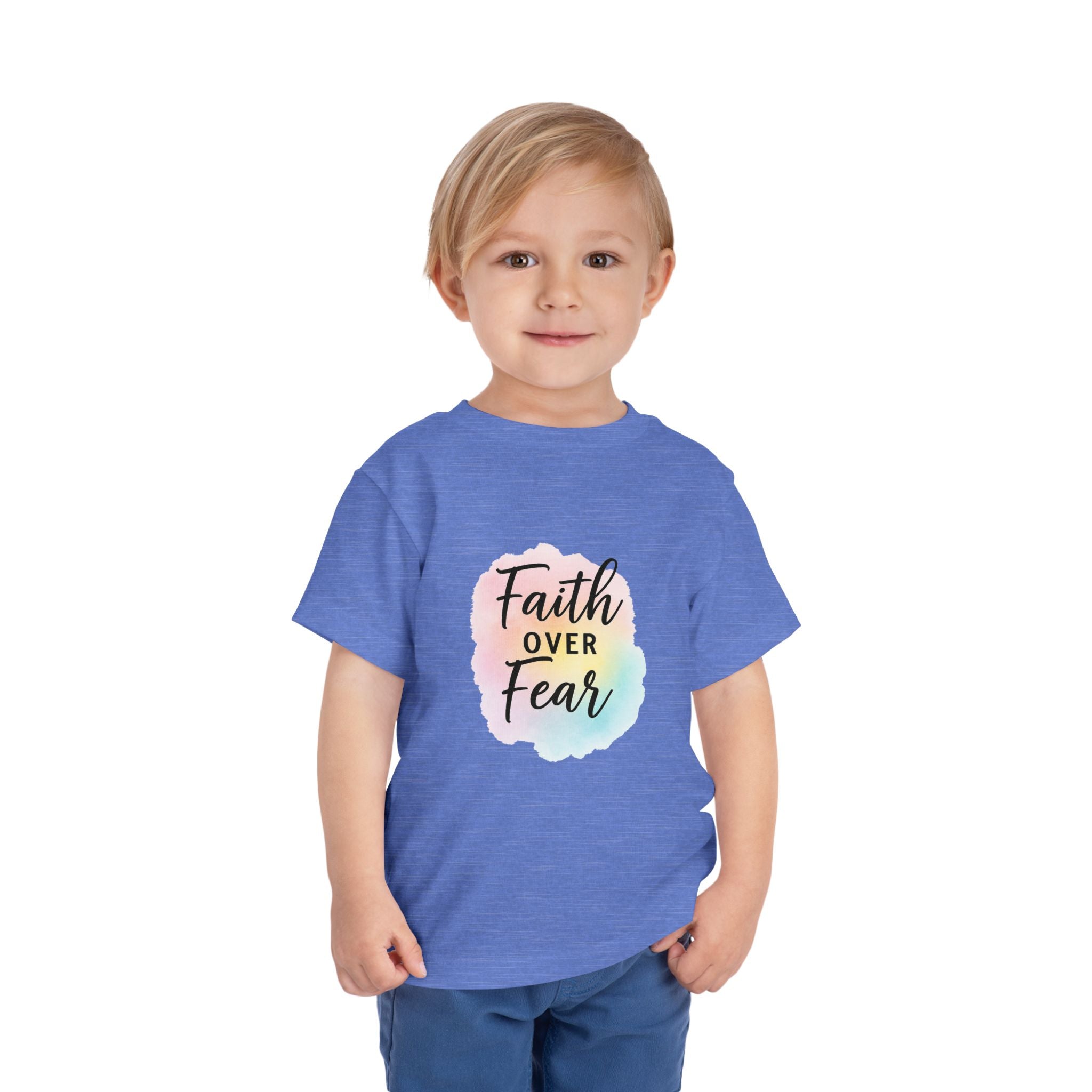 Faith Over Fear Toddler Tee — Pastel Watercolor Inspirational Kids Shirt