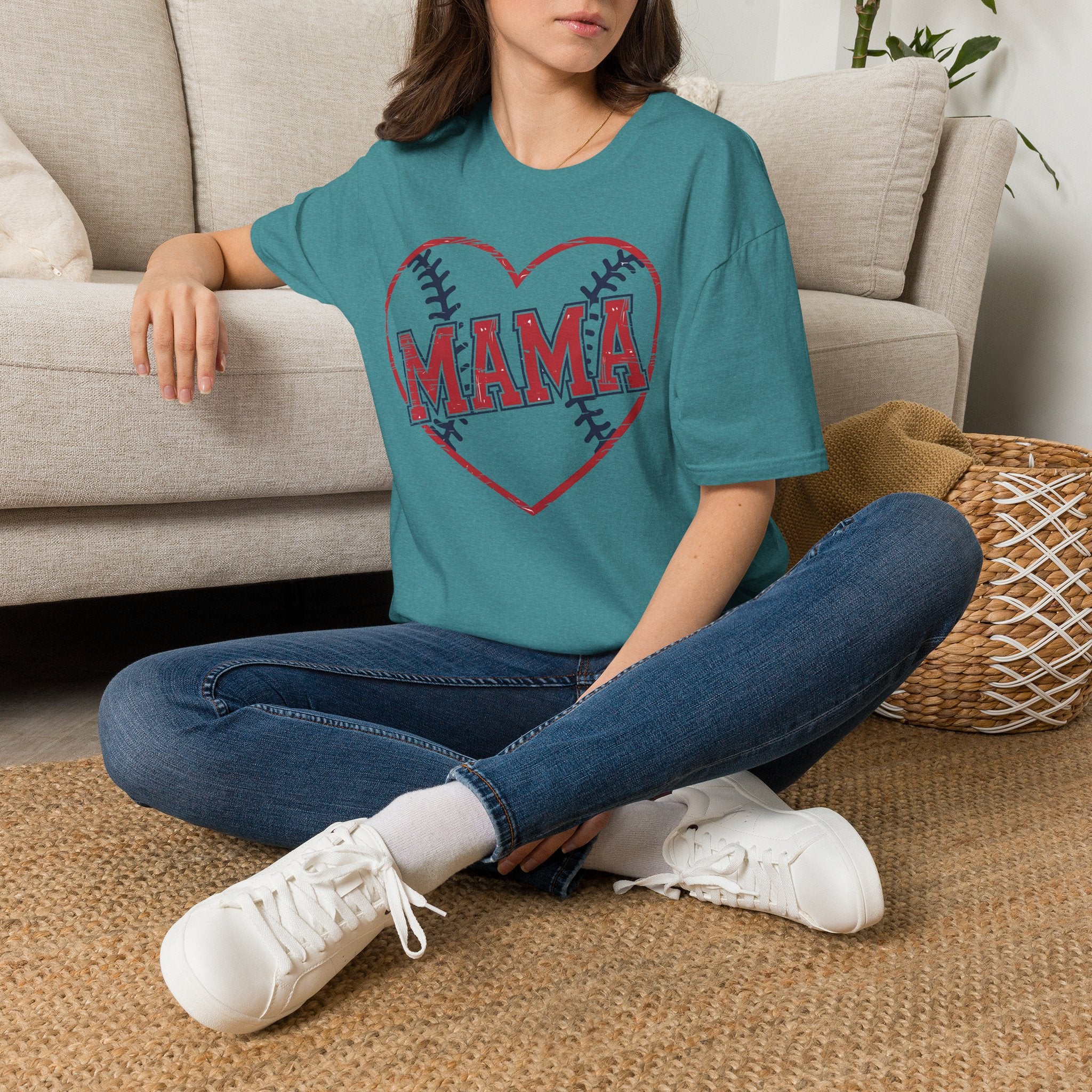Mama Baseball T-Shirt — Heart Baseball Mom Tee