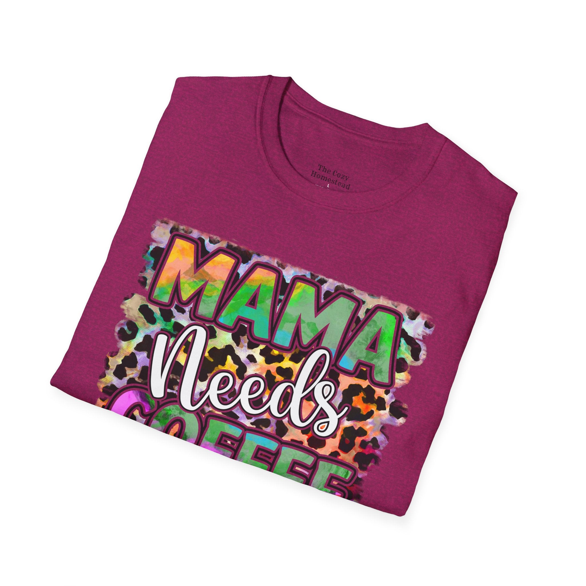 Mama Needs Coffee T-Shirt — Colorful Leopard Print Mom Coffee Tee