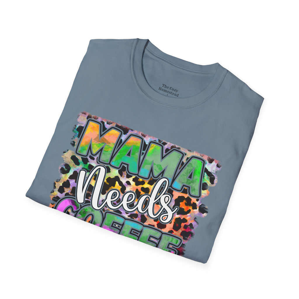 Mama Needs Coffee T-Shirt — Colorful Leopard Print Mom Coffee Tee