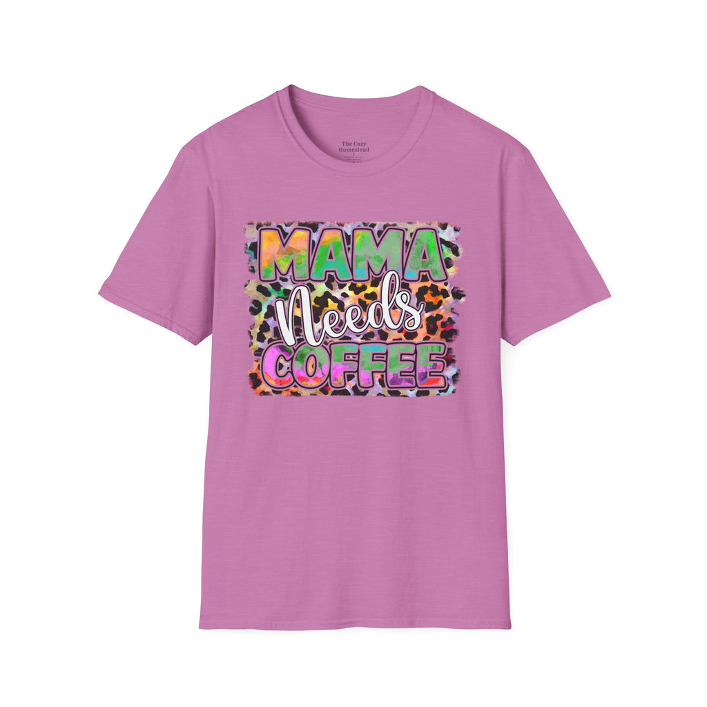 Mama Needs Coffee T-Shirt — Colorful Leopard Print Mom Coffee Tee