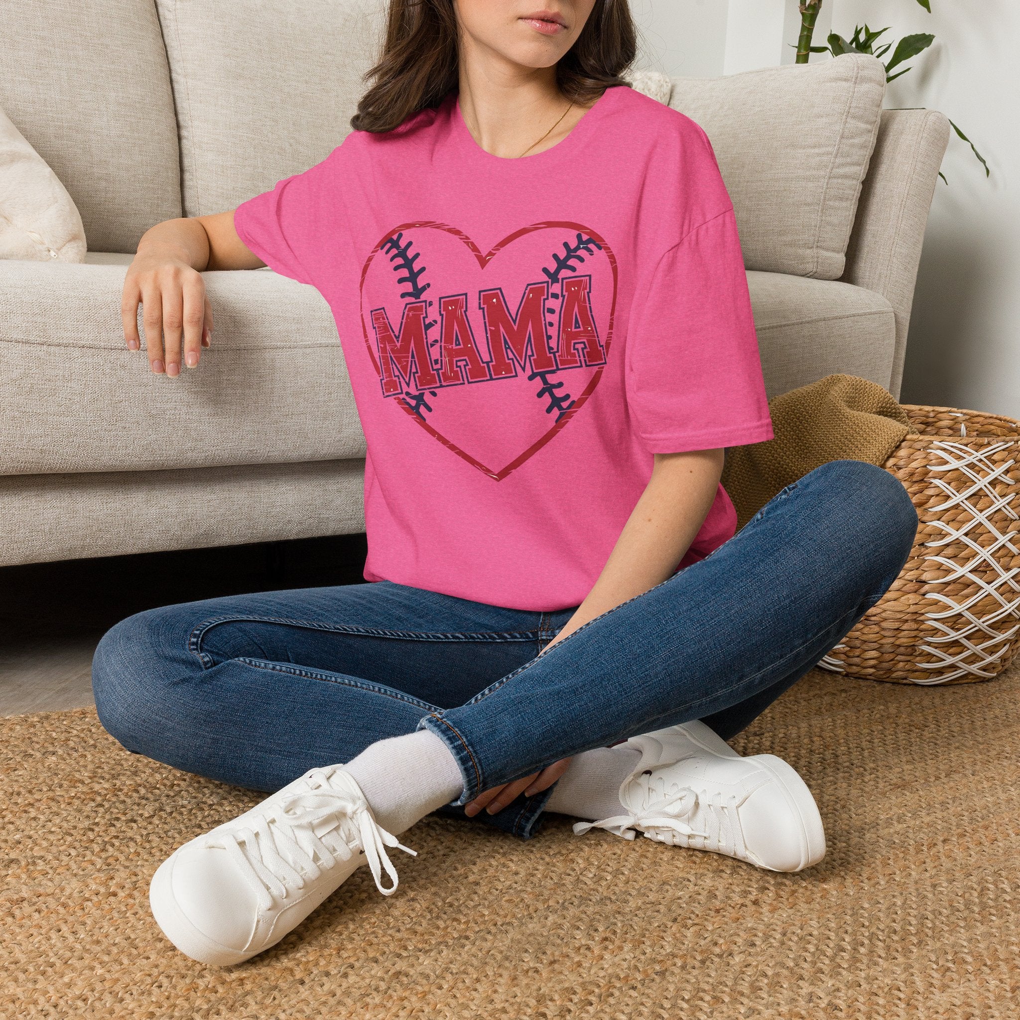 Mama Baseball T-Shirt — Heart Baseball Mom Tee