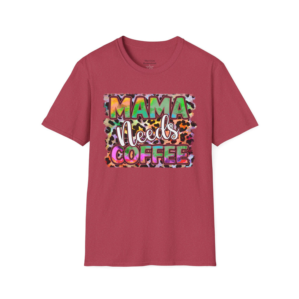 Mama Needs Coffee T-Shirt — Colorful Leopard Print Mom Coffee Tee