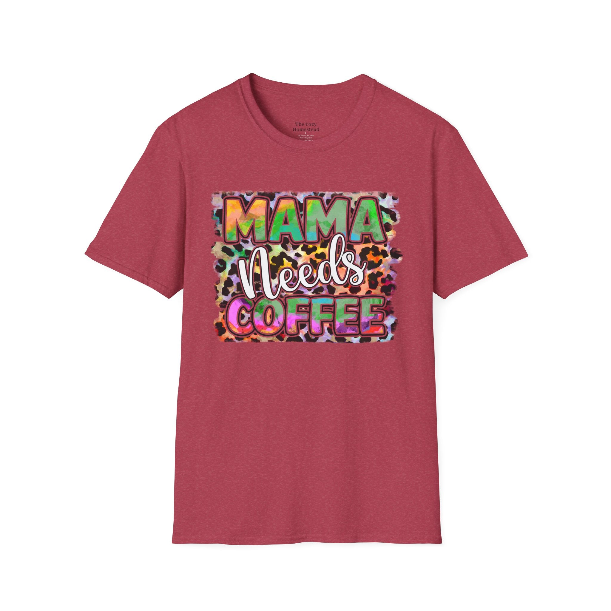 Mama Needs Coffee T-Shirt — Colorful Leopard Print Mom Coffee Tee