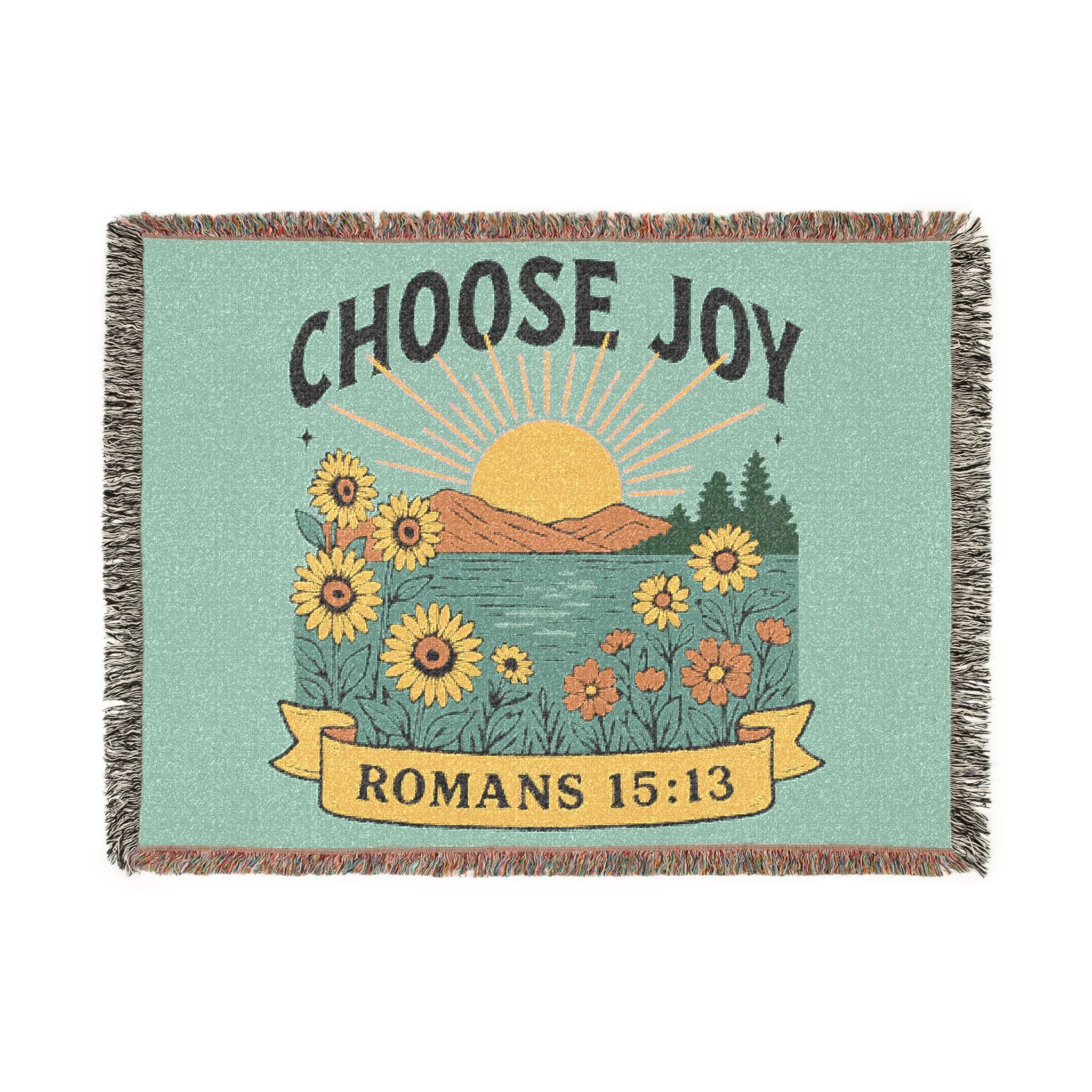 Choose Joy Woven Blanket — Romans 15:13 Sunflower Tapestry Throw