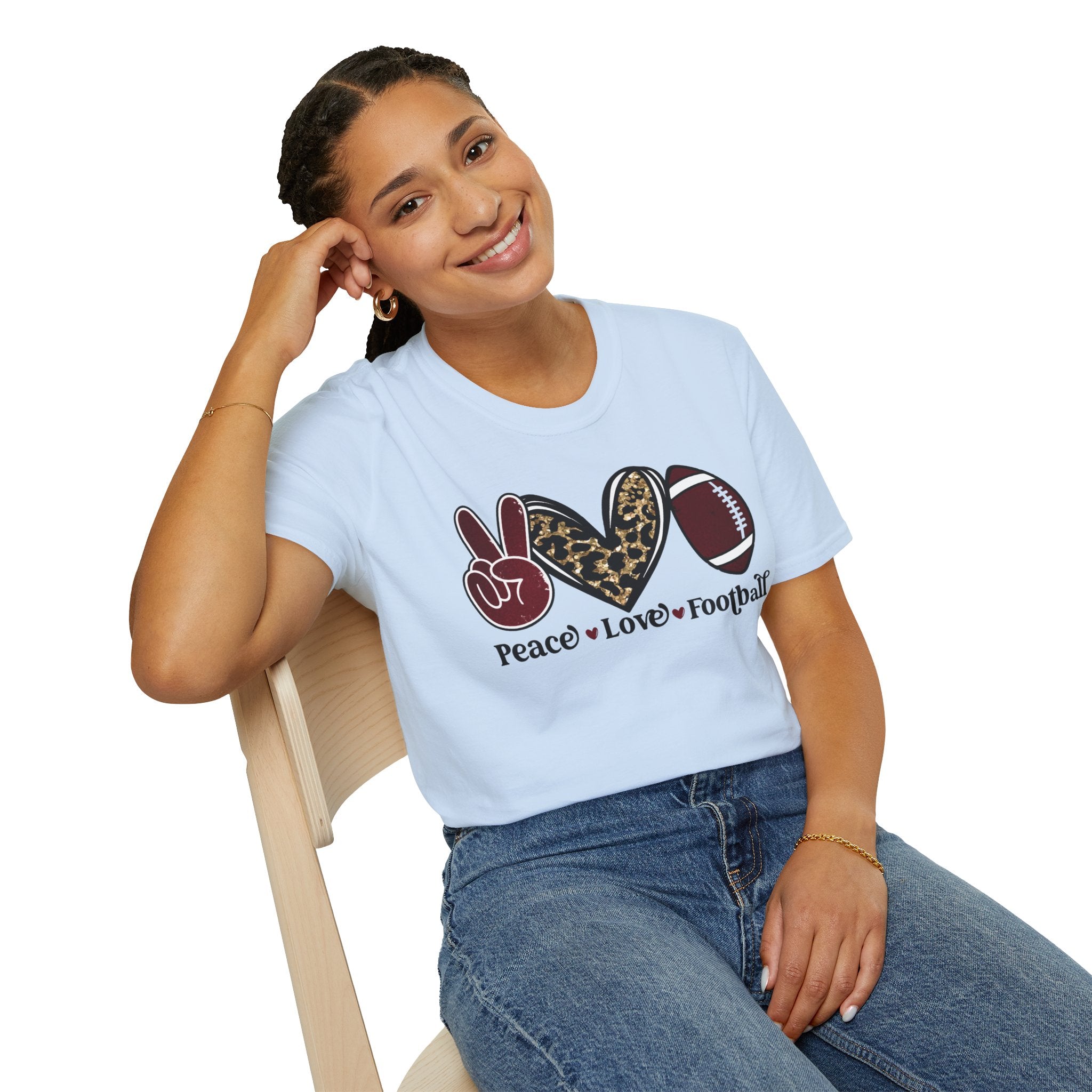 Peace Love Football T-Shirt — Leopard Accent Football Fan Tee