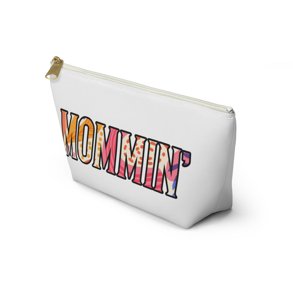 Mommin' Accessory Pouch — Floral Pattern T‑Bottom Makeup Bag