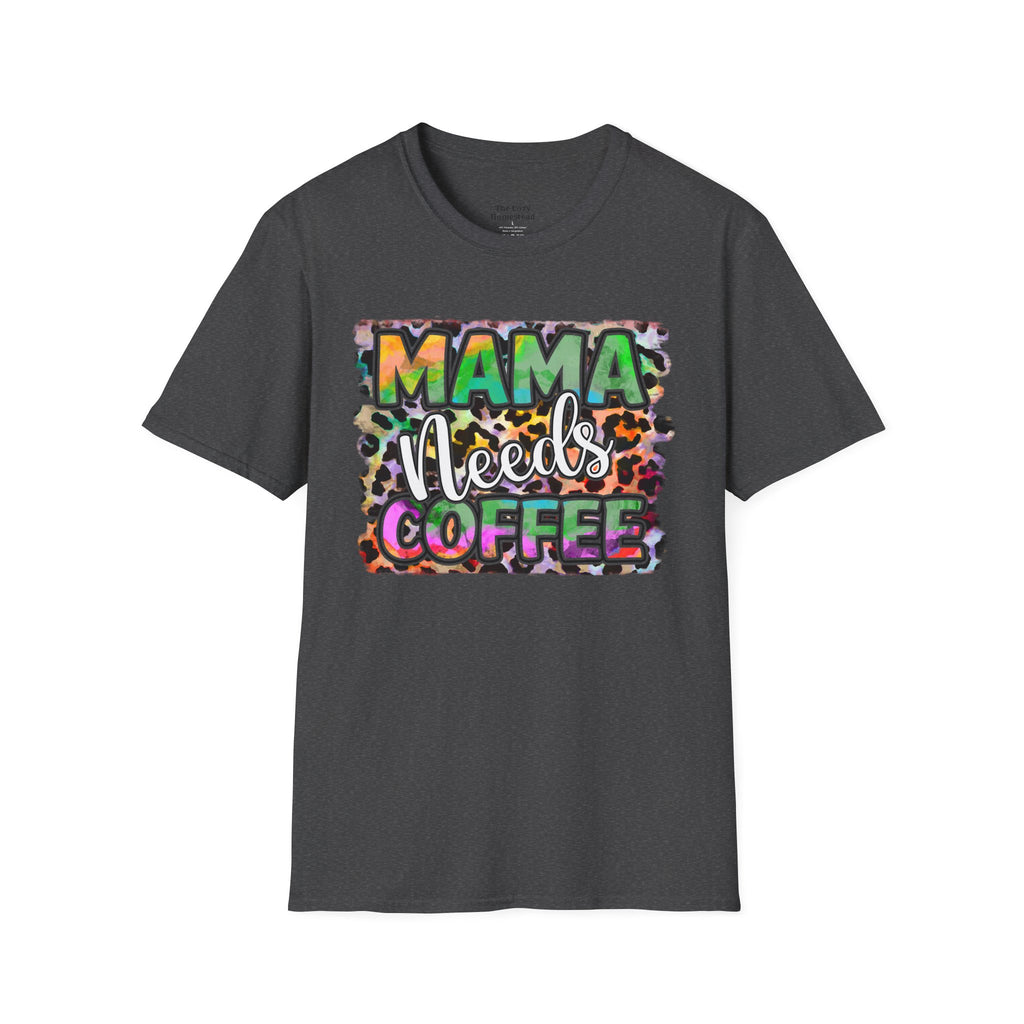 Mama Needs Coffee T-Shirt — Colorful Leopard Print Mom Coffee Tee