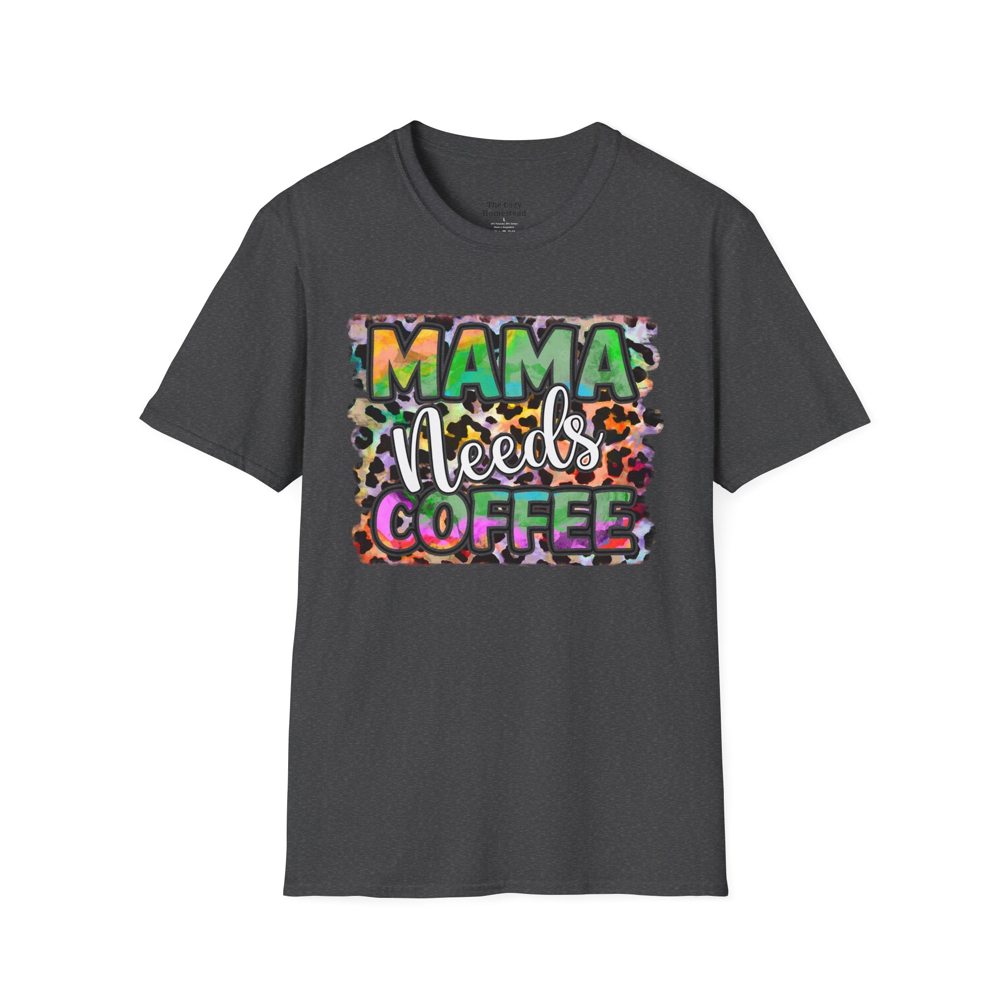 Mama Needs Coffee T-Shirt — Colorful Leopard Print Mom Coffee Tee