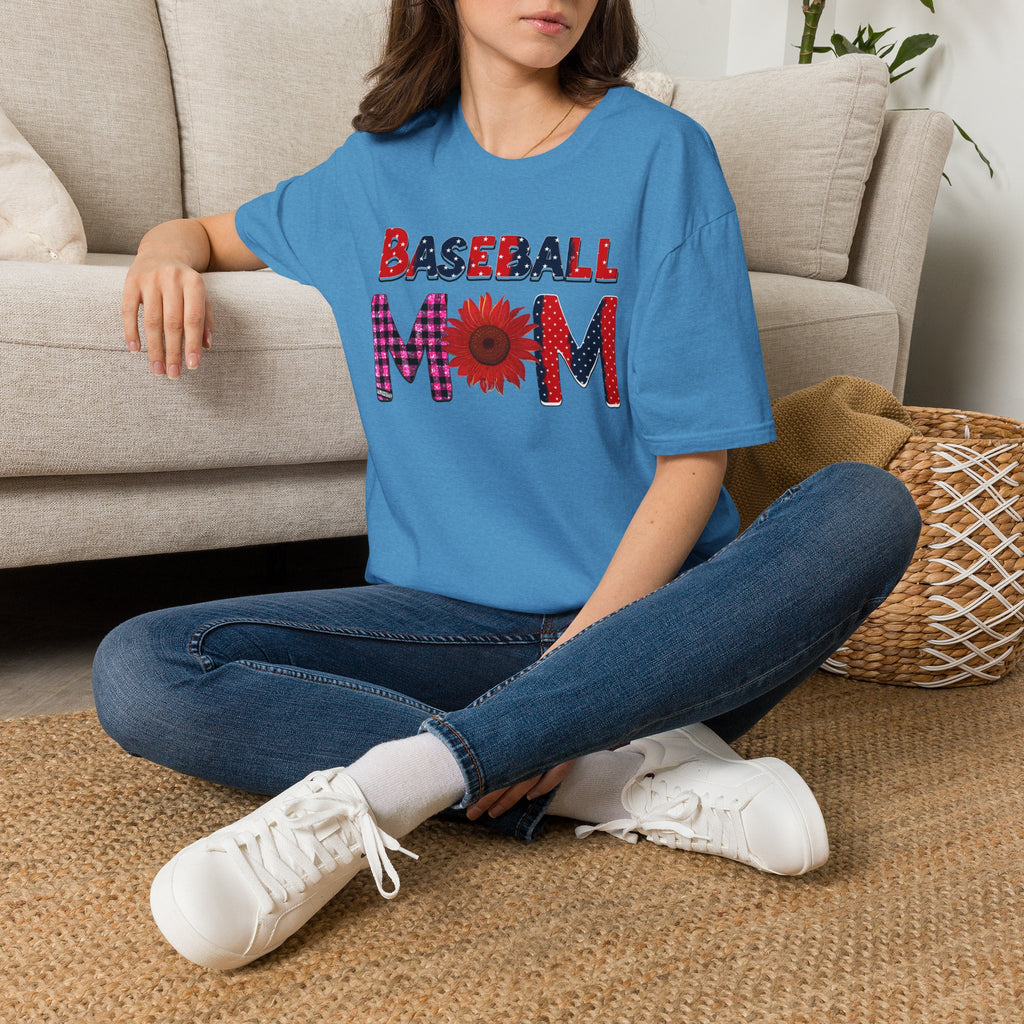 Baseball Mom T-Shirt — Floral Sunflower & Plaid Lettering