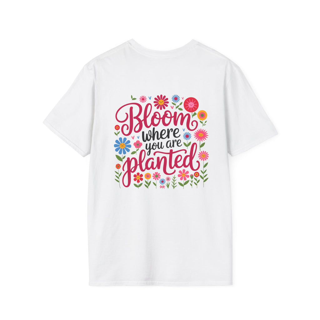T-Shirt — 'Sunshine and Serendipity' Minimal Floral Chest Logo Tee