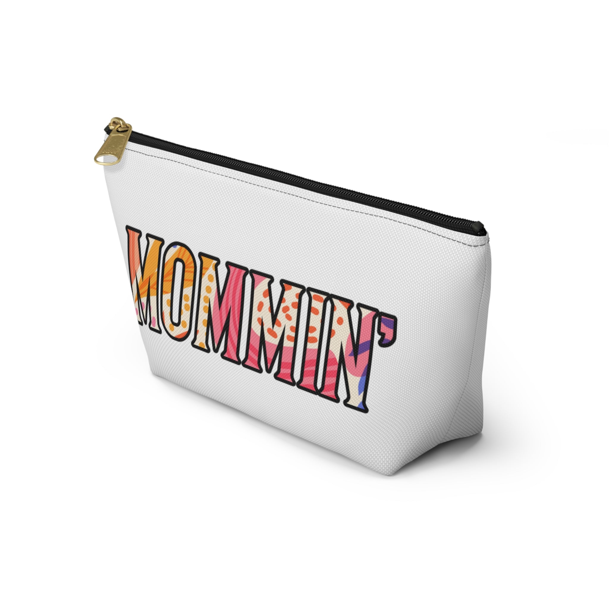 Mommin' Accessory Pouch — Floral Pattern T‑Bottom Makeup Bag