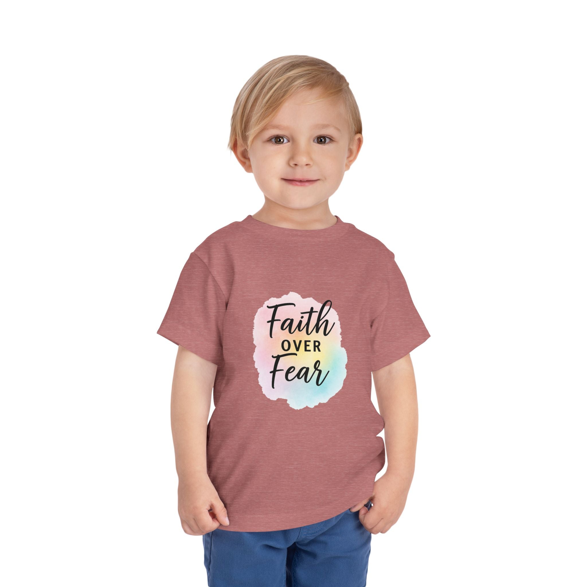 Faith Over Fear Toddler Tee — Pastel Watercolor Inspirational Kids Shirt