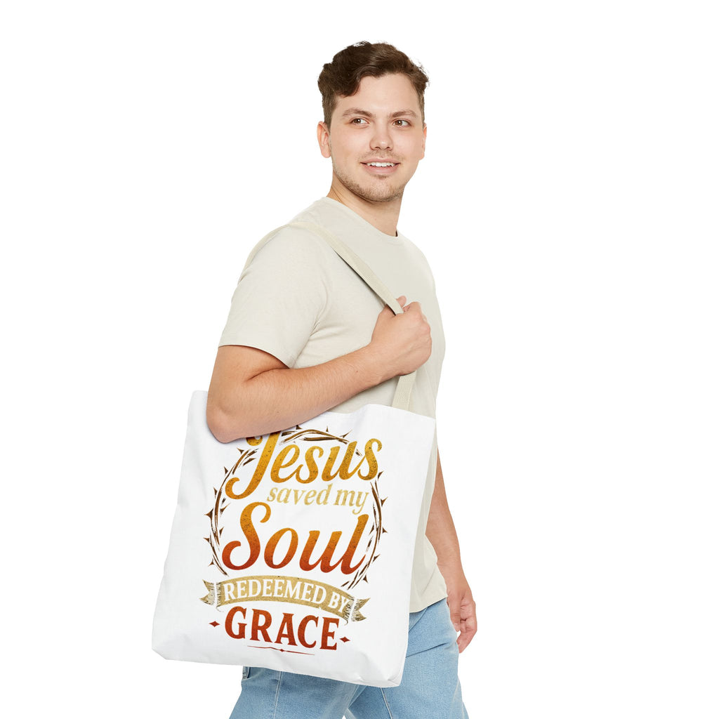 Canvas Tote Bag — "Jesus Saved My Soul, Redeemed by Grace"