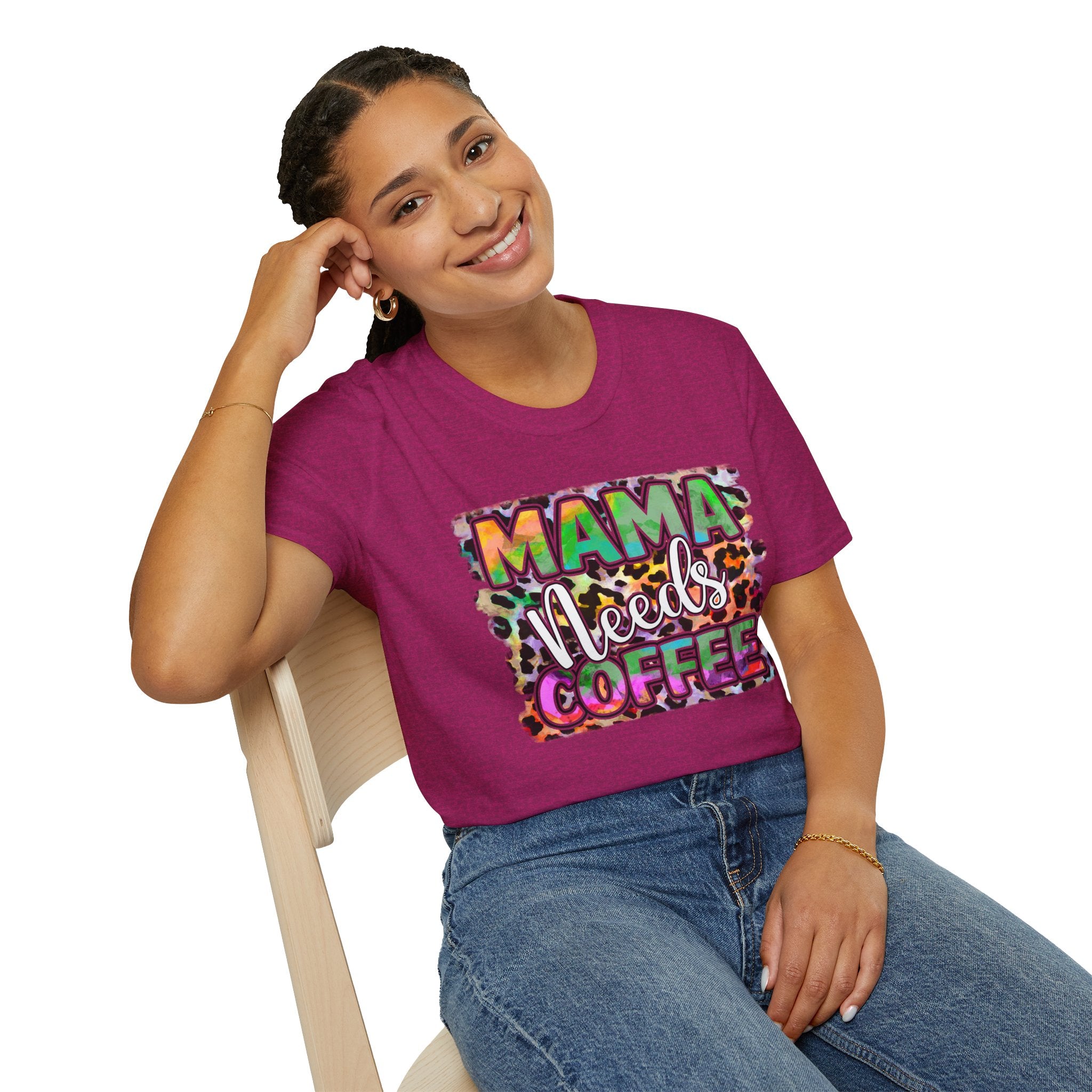 Mama Needs Coffee T-Shirt — Colorful Leopard Print Mom Coffee Tee