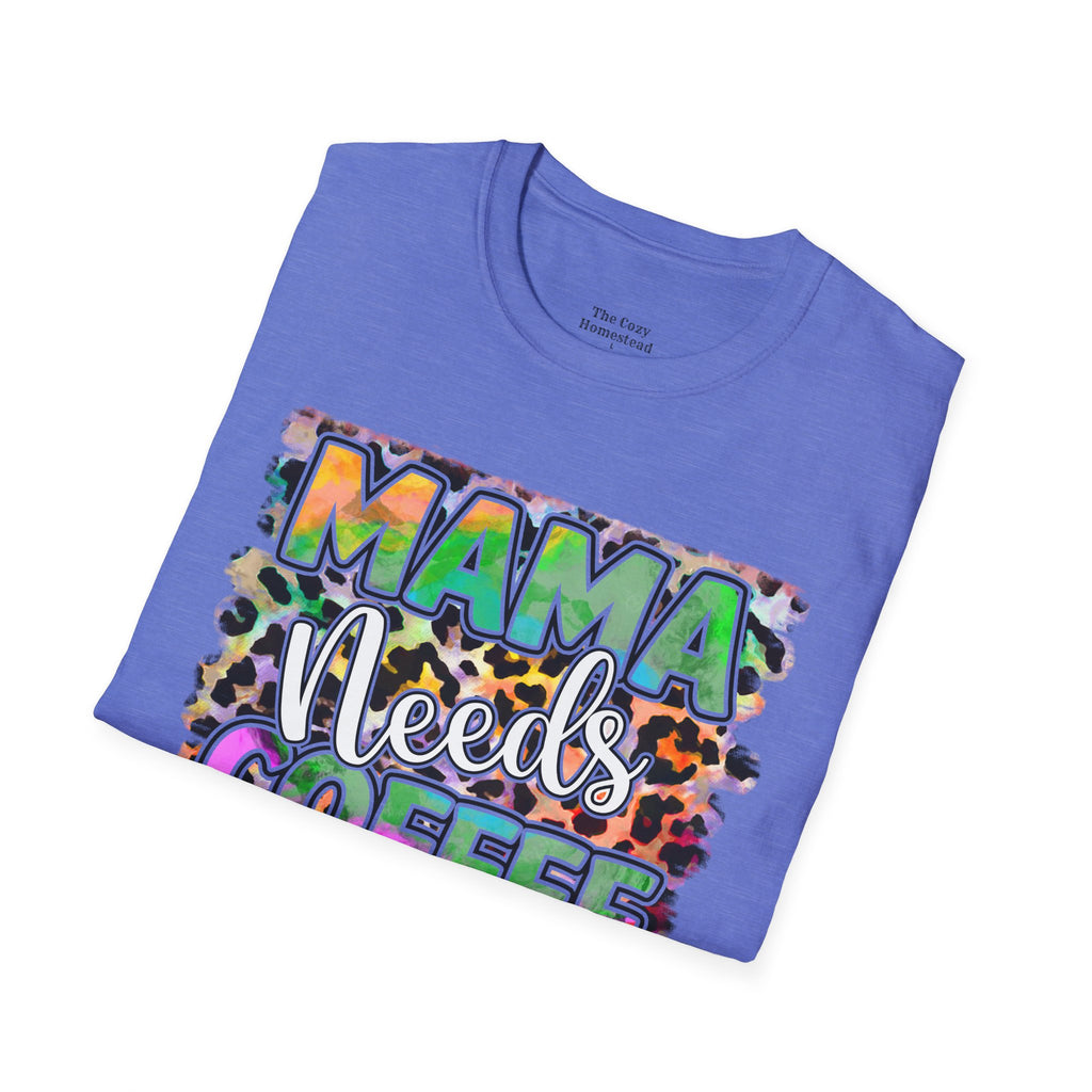 Mama Needs Coffee T-Shirt — Colorful Leopard Print Mom Coffee Tee