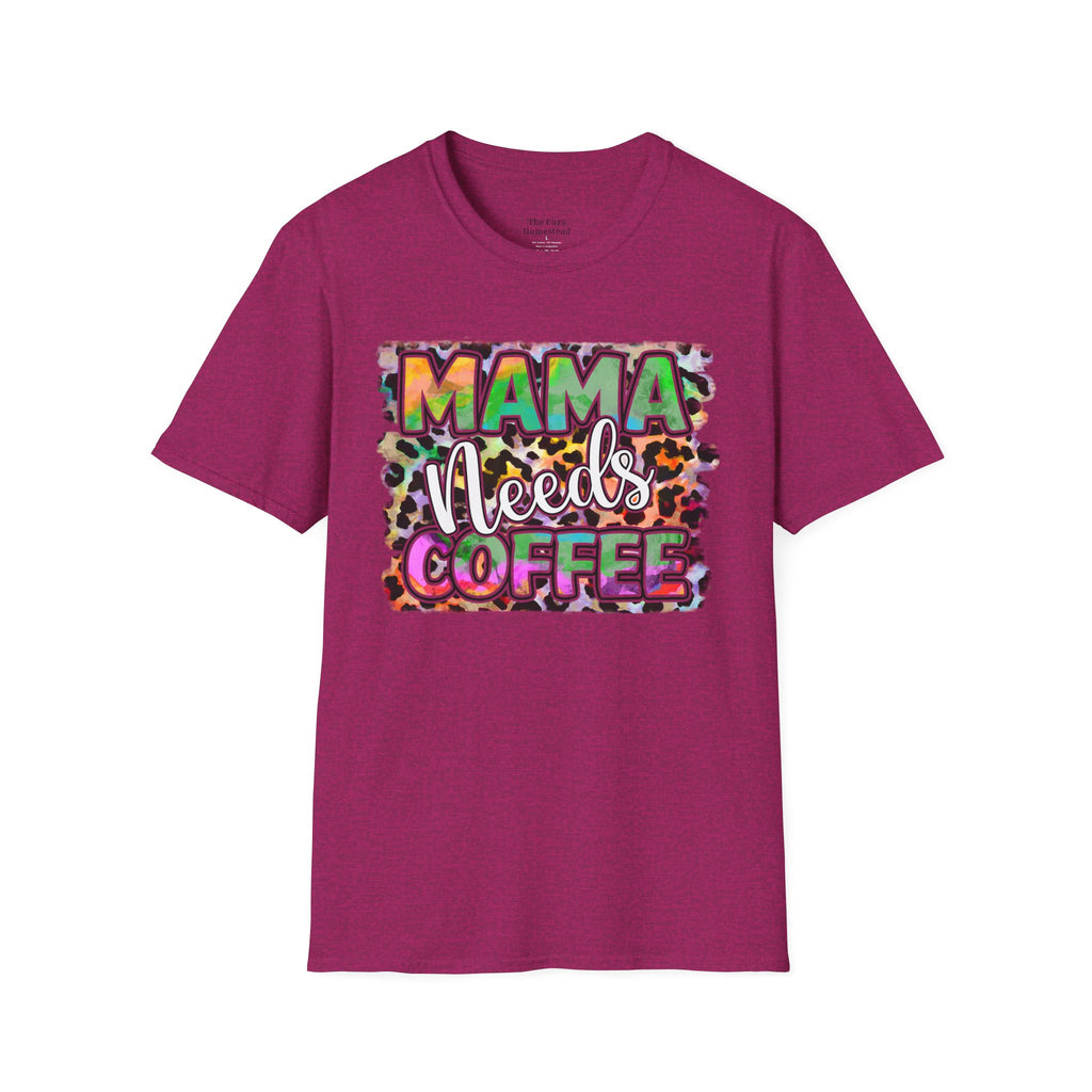 Mama Needs Coffee T-Shirt — Colorful Leopard Print Mom Coffee Tee