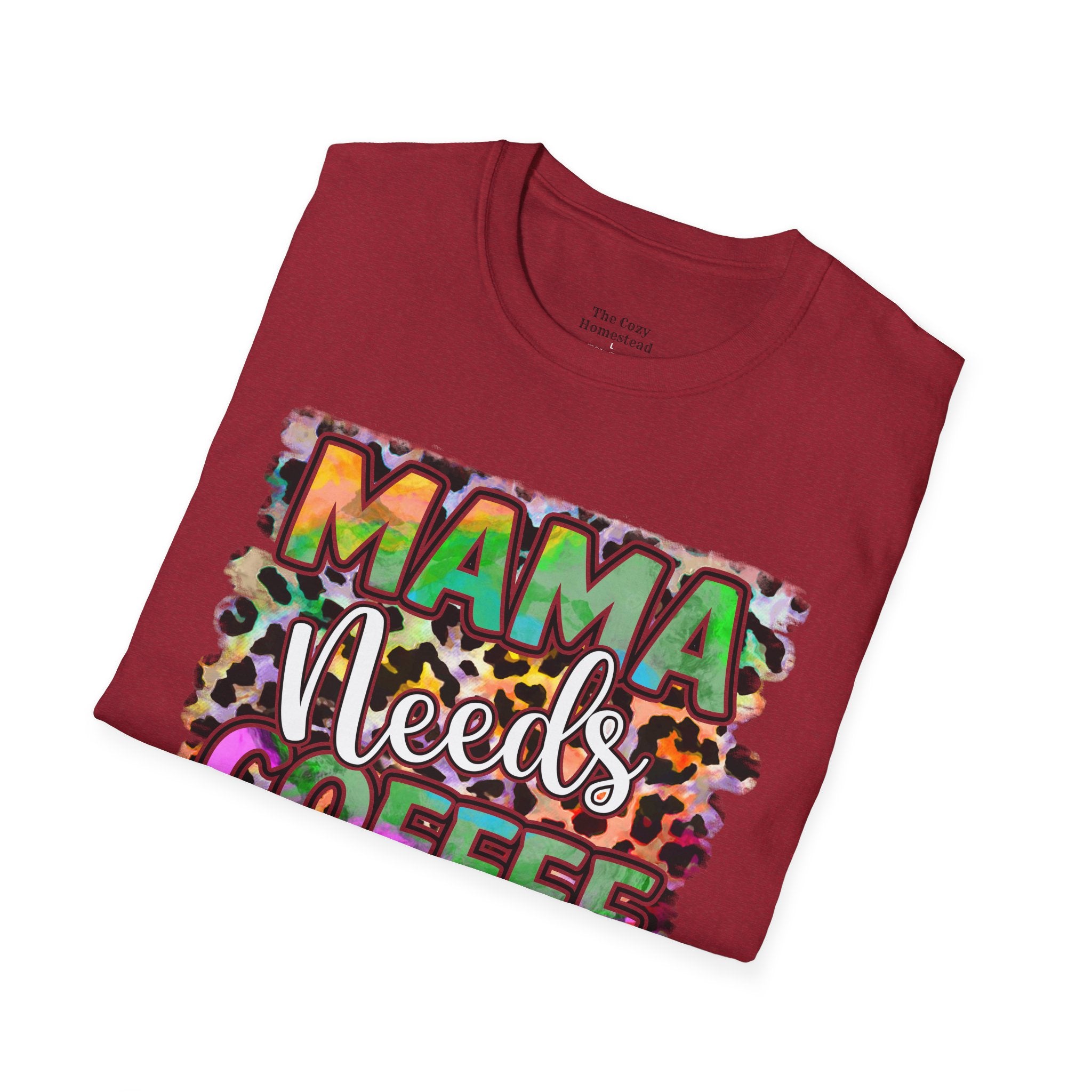 Mama Needs Coffee T-Shirt — Colorful Leopard Print Mom Coffee Tee