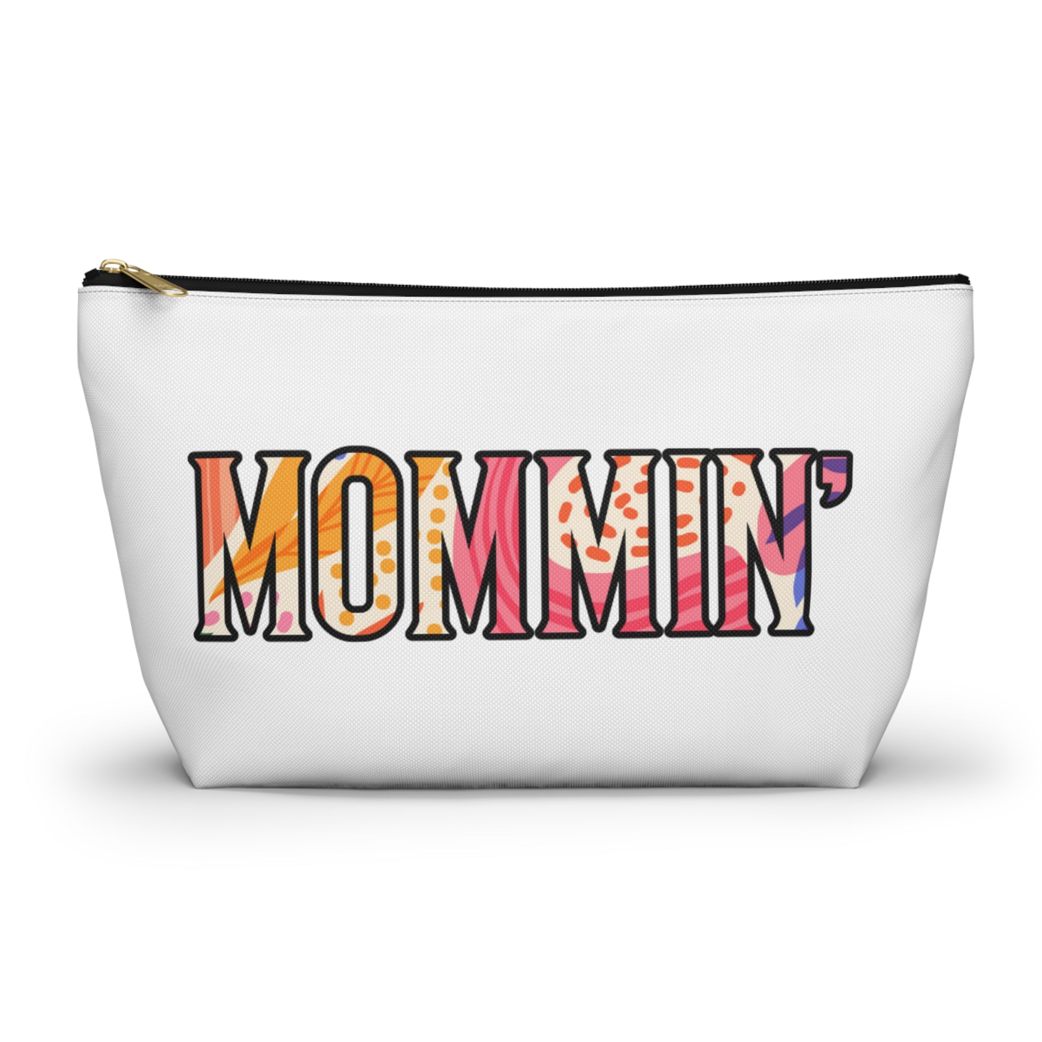 Mommin' Accessory Pouch — Floral Pattern T‑Bottom Makeup Bag