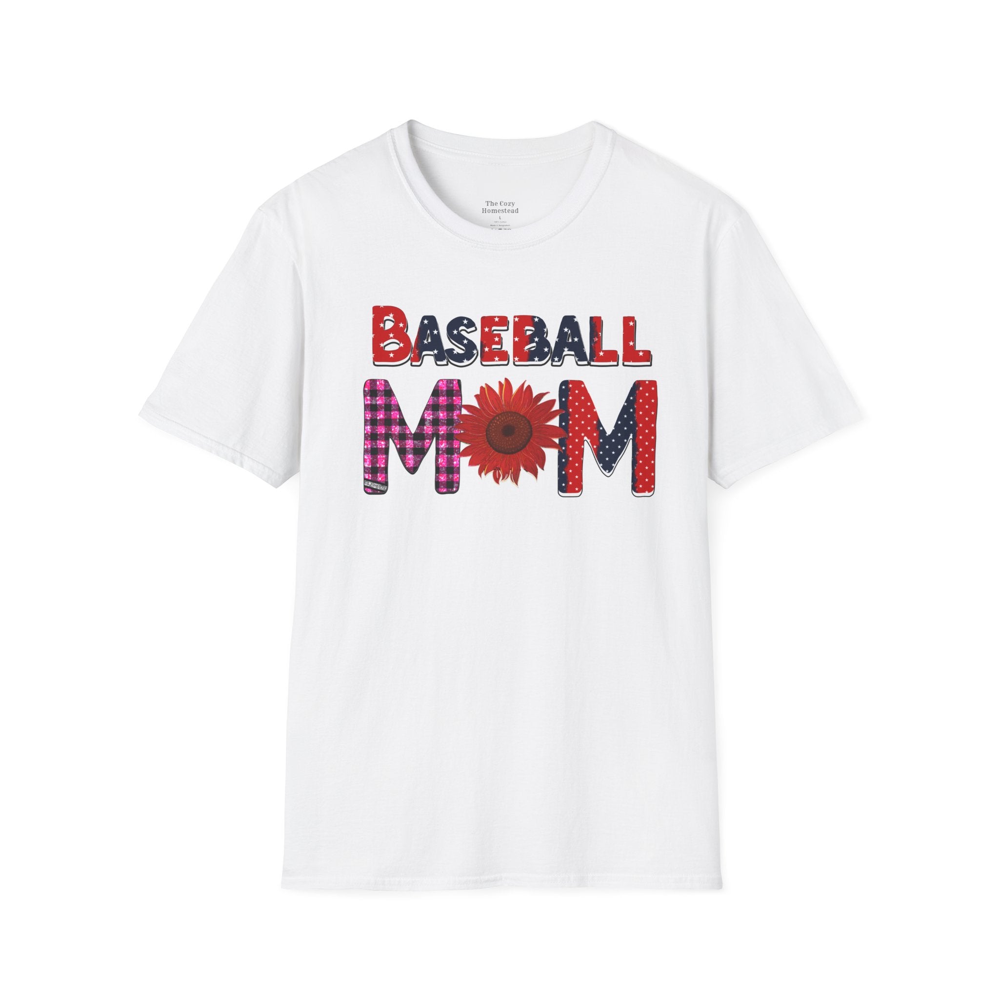 Baseball Mom T-Shirt — Floral Sunflower & Plaid Lettering