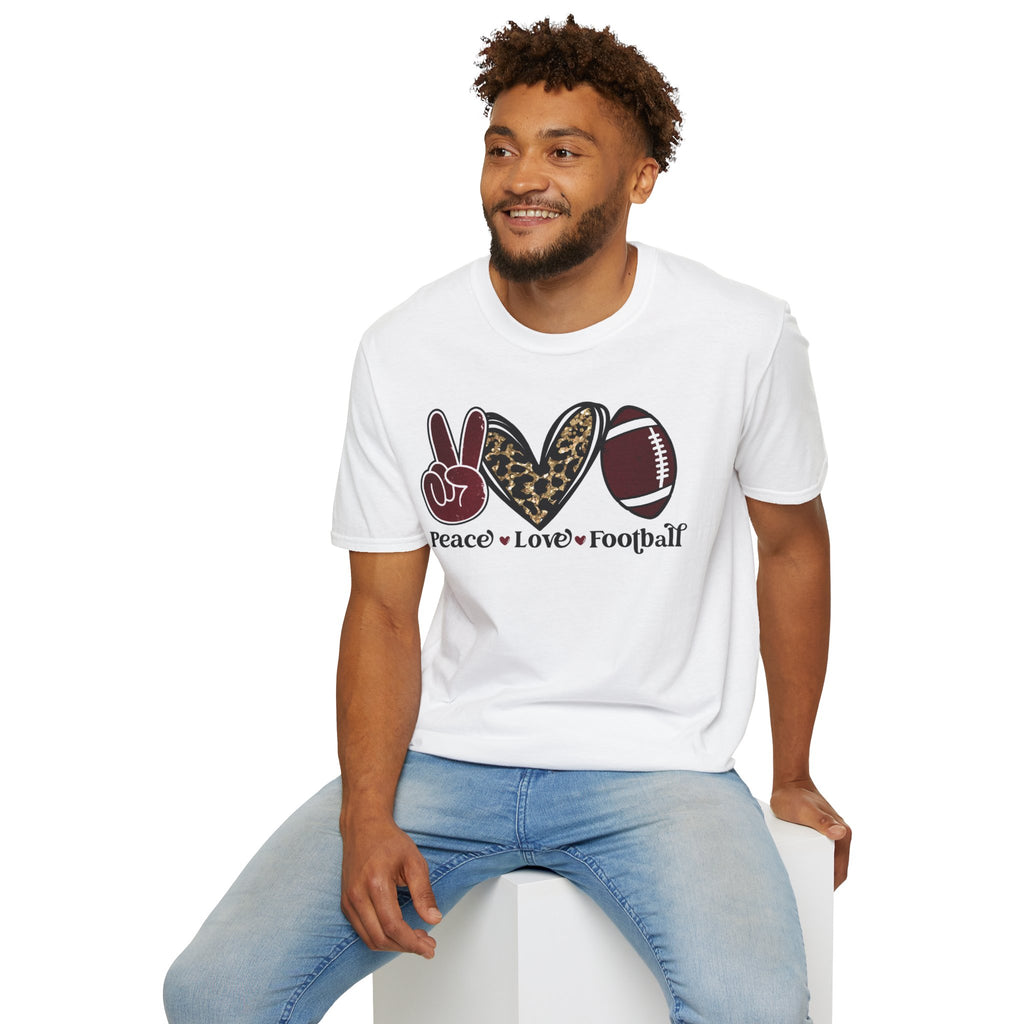 Peace Love Football T-Shirt — Leopard Accent Football Fan Tee