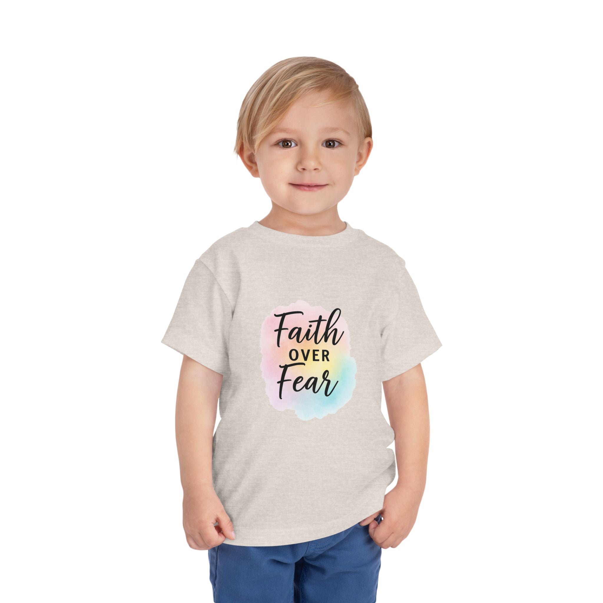Faith Over Fear Toddler Tee — Pastel Watercolor Inspirational Kids Shirt