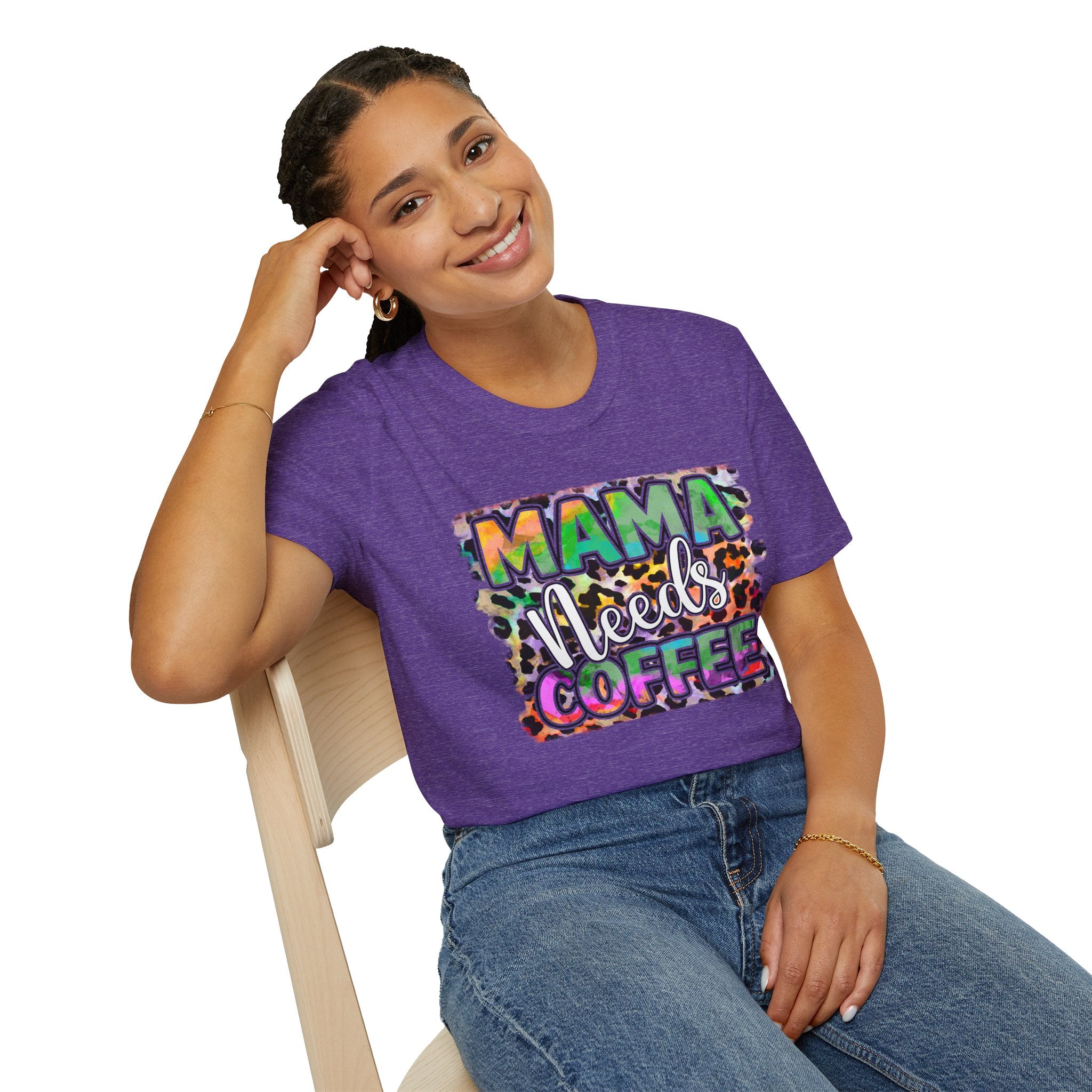 Mama Needs Coffee T-Shirt — Colorful Leopard Print Mom Coffee Tee