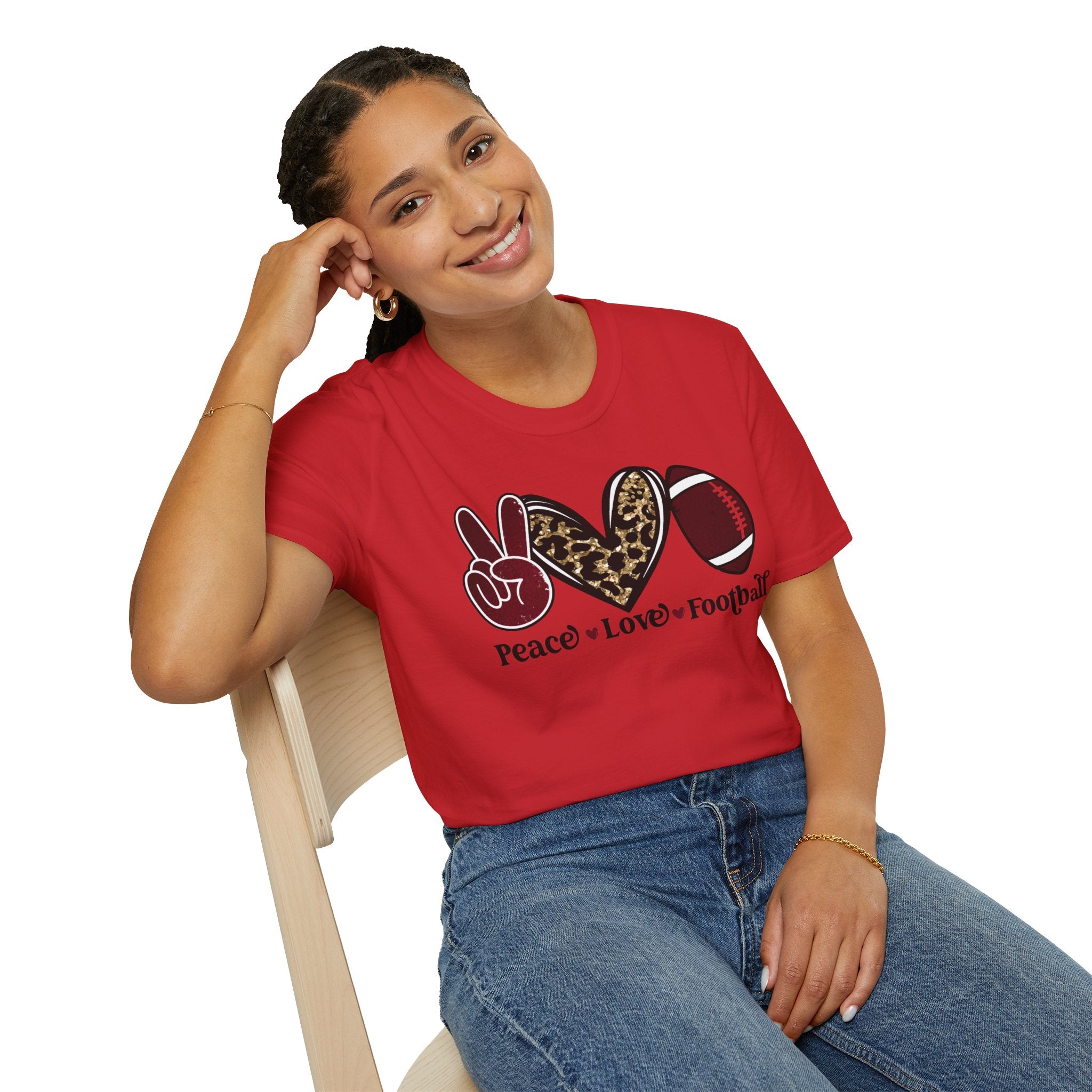Peace Love Football T-Shirt — Leopard Accent Football Fan Tee