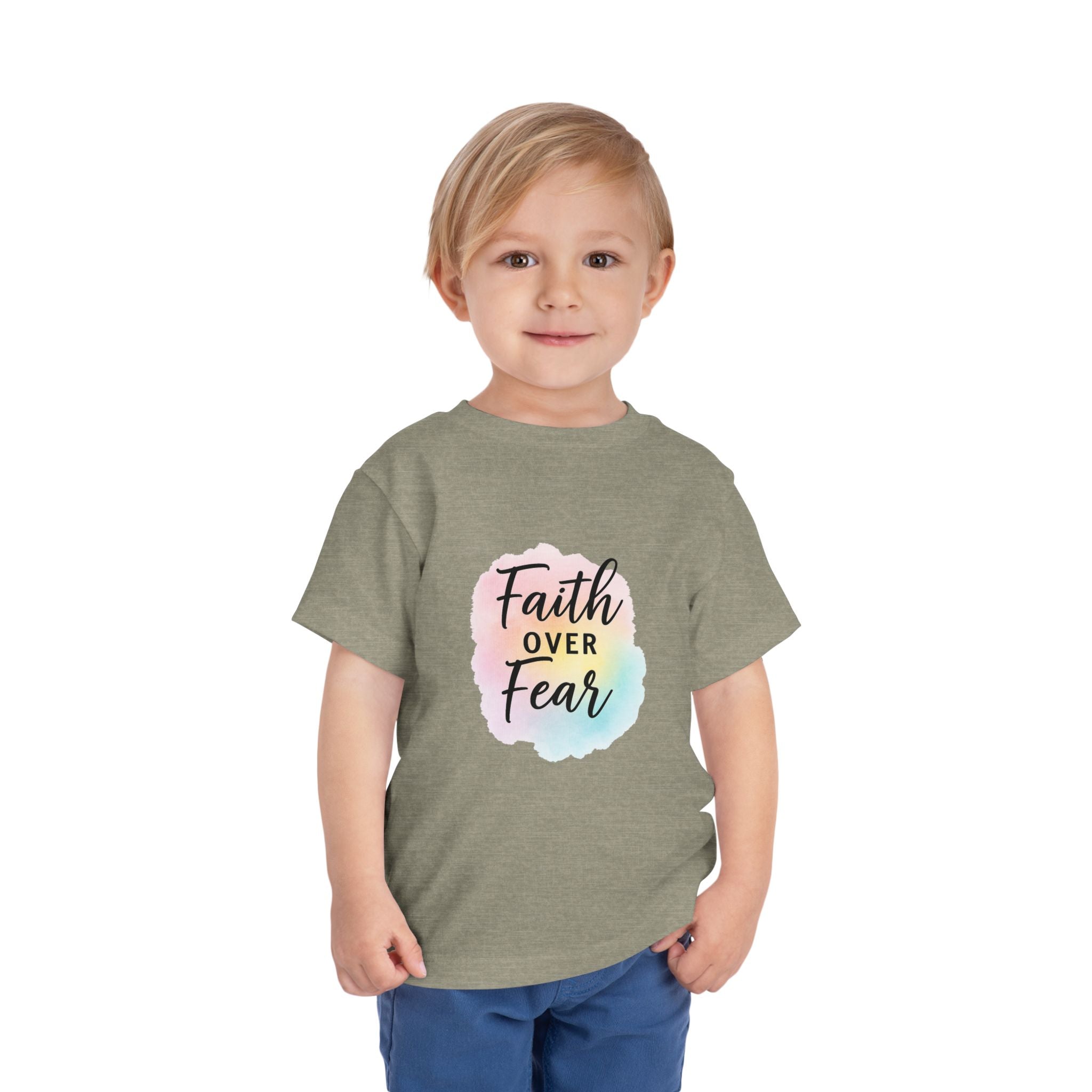 Faith Over Fear Toddler Tee — Pastel Watercolor Inspirational Kids Shirt